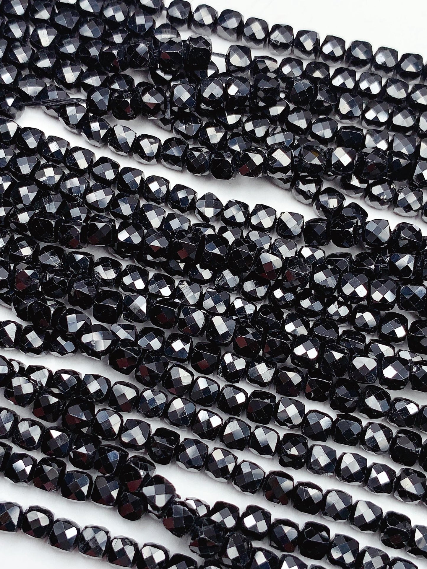 4mm AAA Black Spinel Beads: Faceted Cube Square, 15.5" Strand