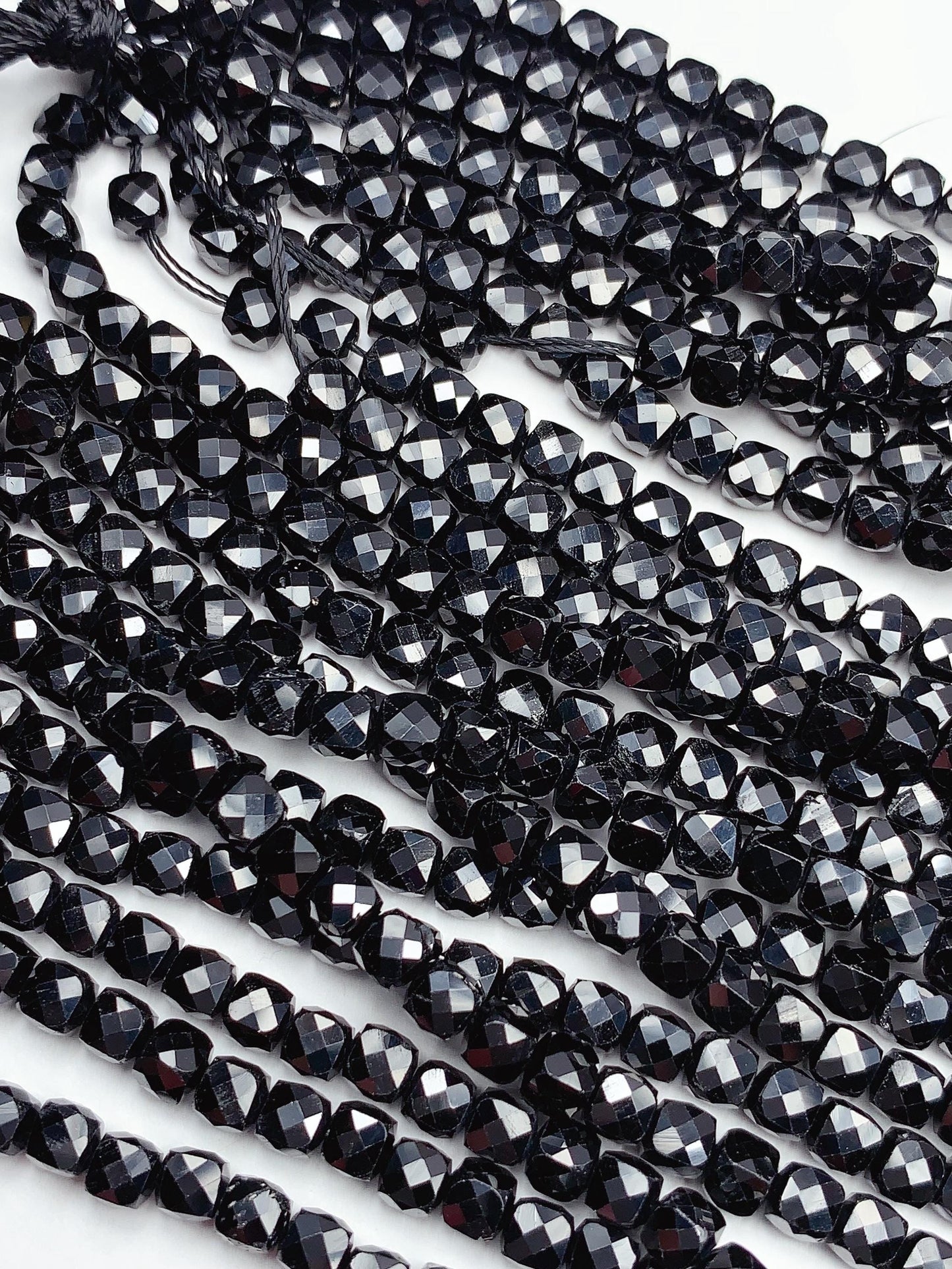 4mm AAA Black Spinel Beads: Faceted Cube Square, 15.5" Strand