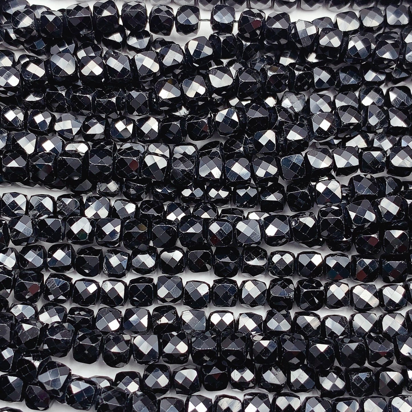 4mm AAA Black Spinel Beads: Faceted Cube Square, 15.5" Strand