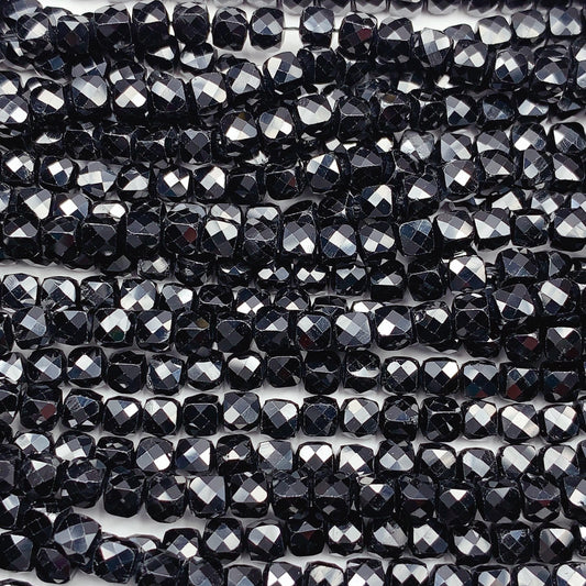 4mm AAA Black Spinel Beads: Faceted Cube Square, 15.5" Strand