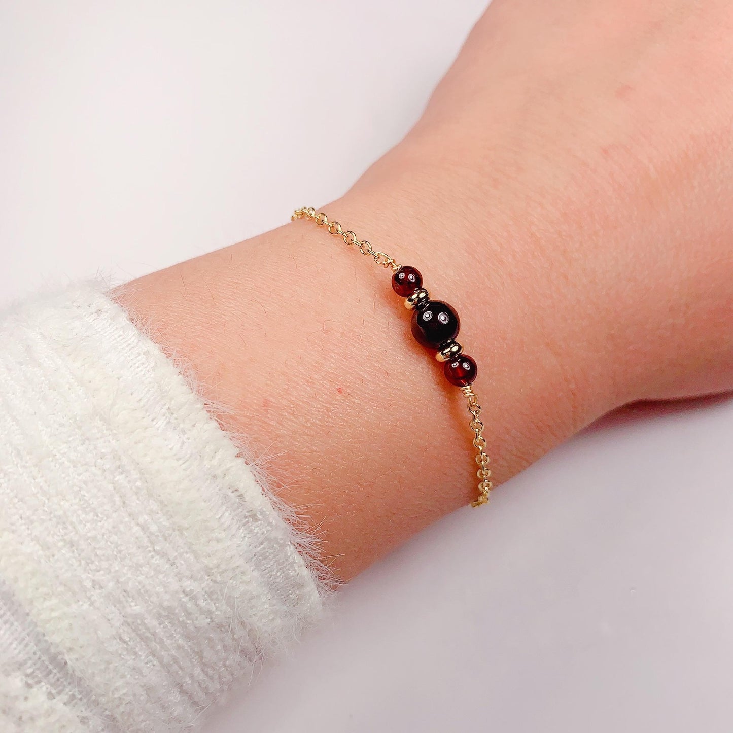 Red Garnet Bracelet: 14K Gold Filled, January Birthstone, Calming Meditation