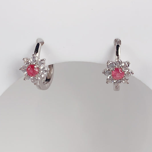 Pink Tourmaline Sterling Silver Earrings: 18k Gold Plated Floral Studs