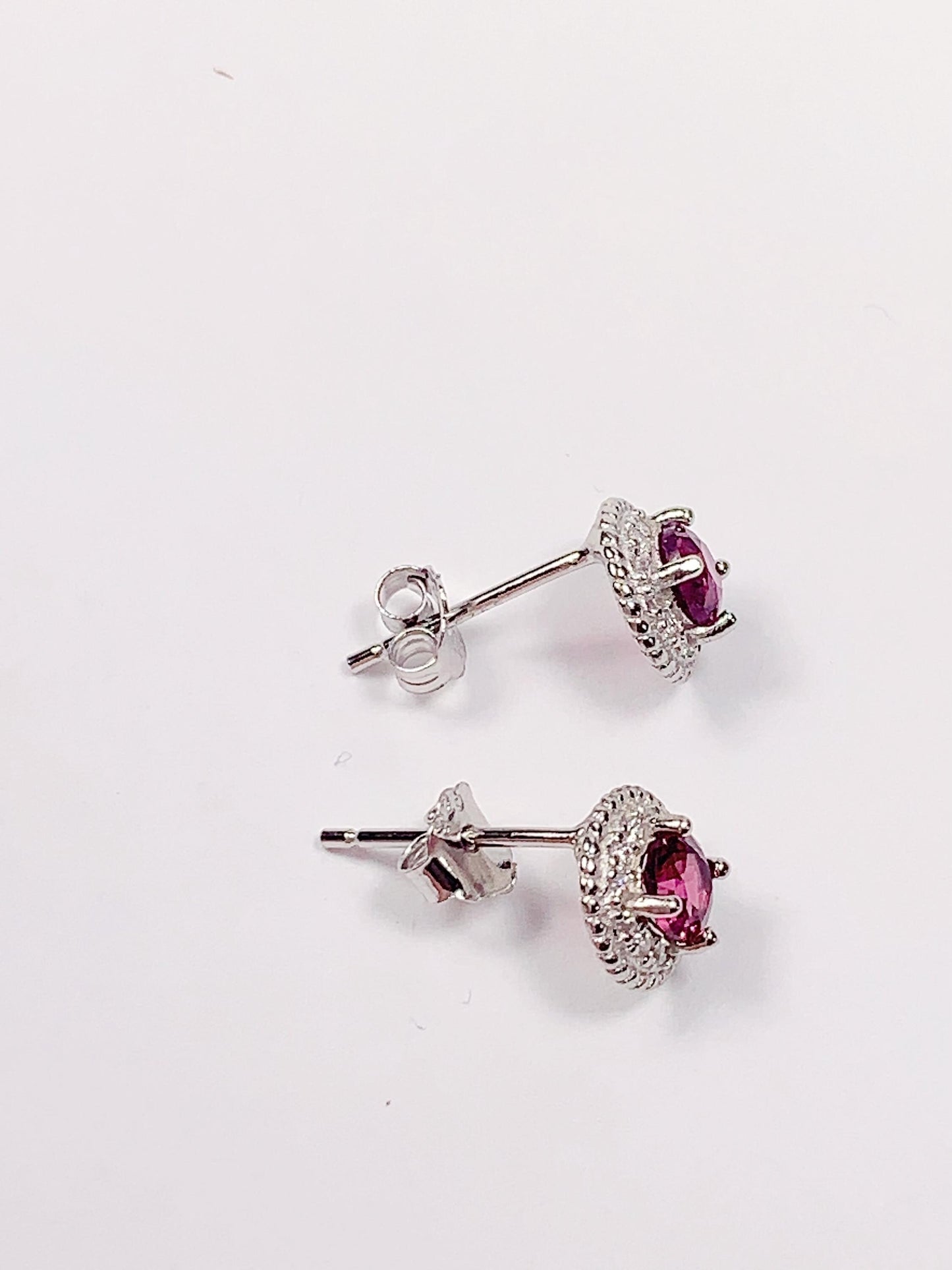 Purple Garnet Sterling Silver Earrings: 18k Gold Plated Studs