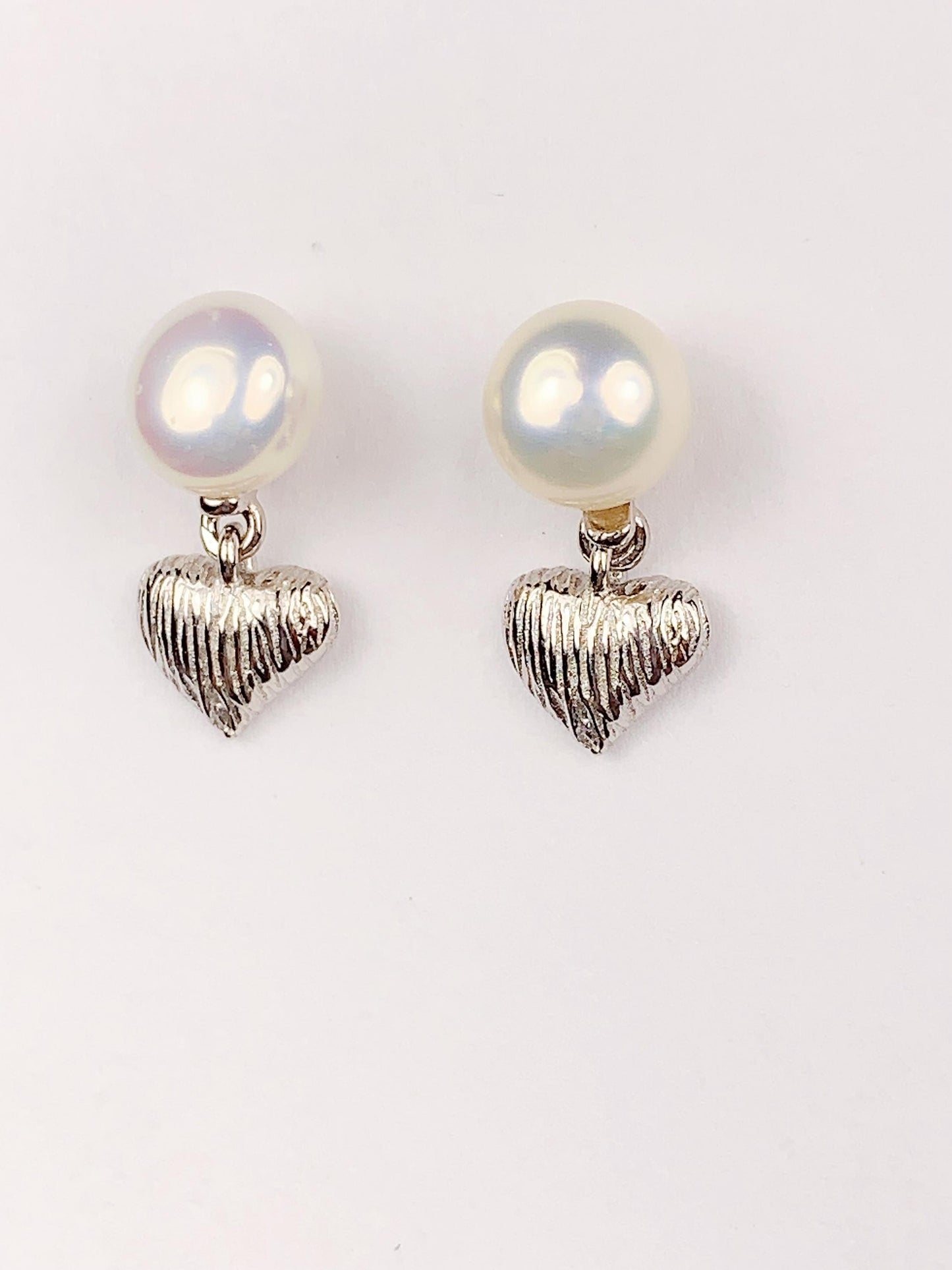 Freshwater Pearl Heart Earrings: 18k Gold Plated Sterling Silver Studs