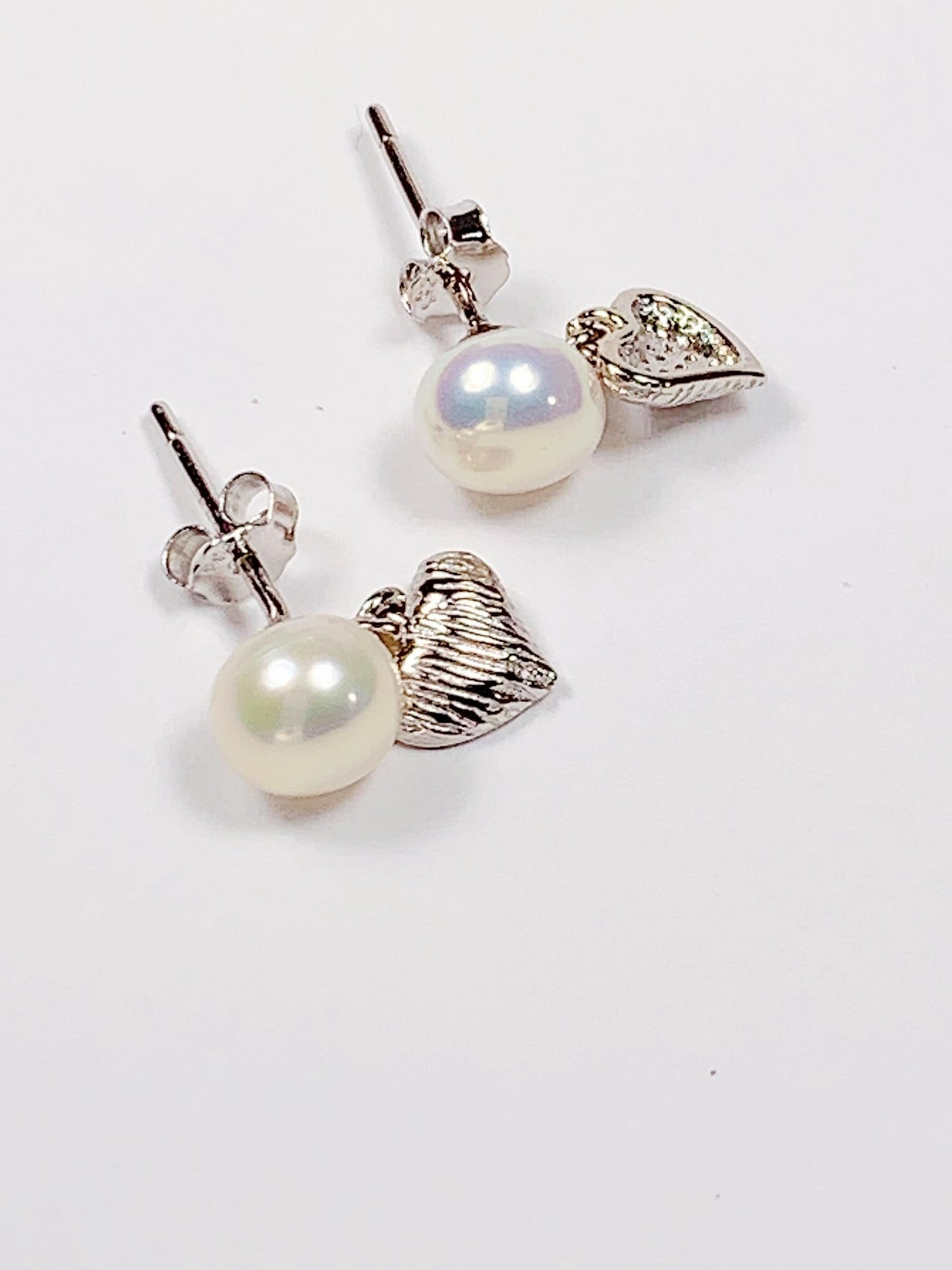 Freshwater Pearl Heart Earrings: 18k Gold Plated Sterling Silver Studs