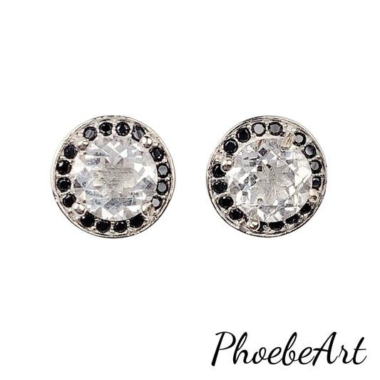 Quartz Crystal Sterling Silver Earrings: 18k Gold Plated Studs