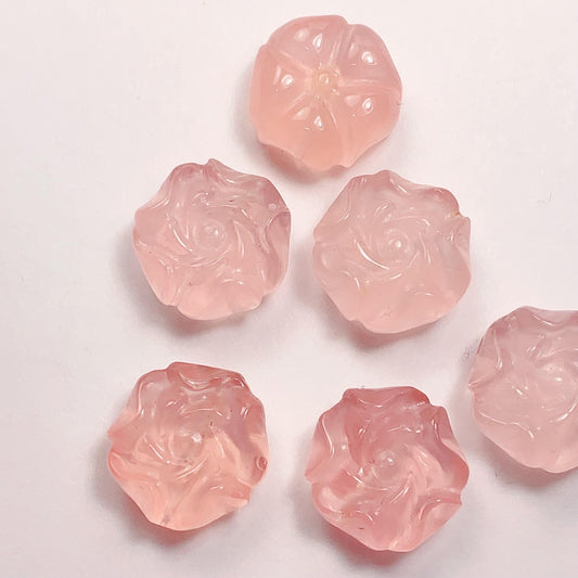 15mm Rose Quartz Bead: Hand-Carved Peony Flower, AAA Grade