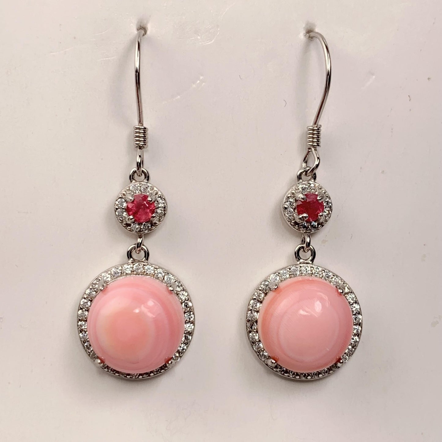 10mm Genuine Natural Pink Queen Conch Pink Tourmaline 18K White Gold Plated S 925 Earrings Ear Stud