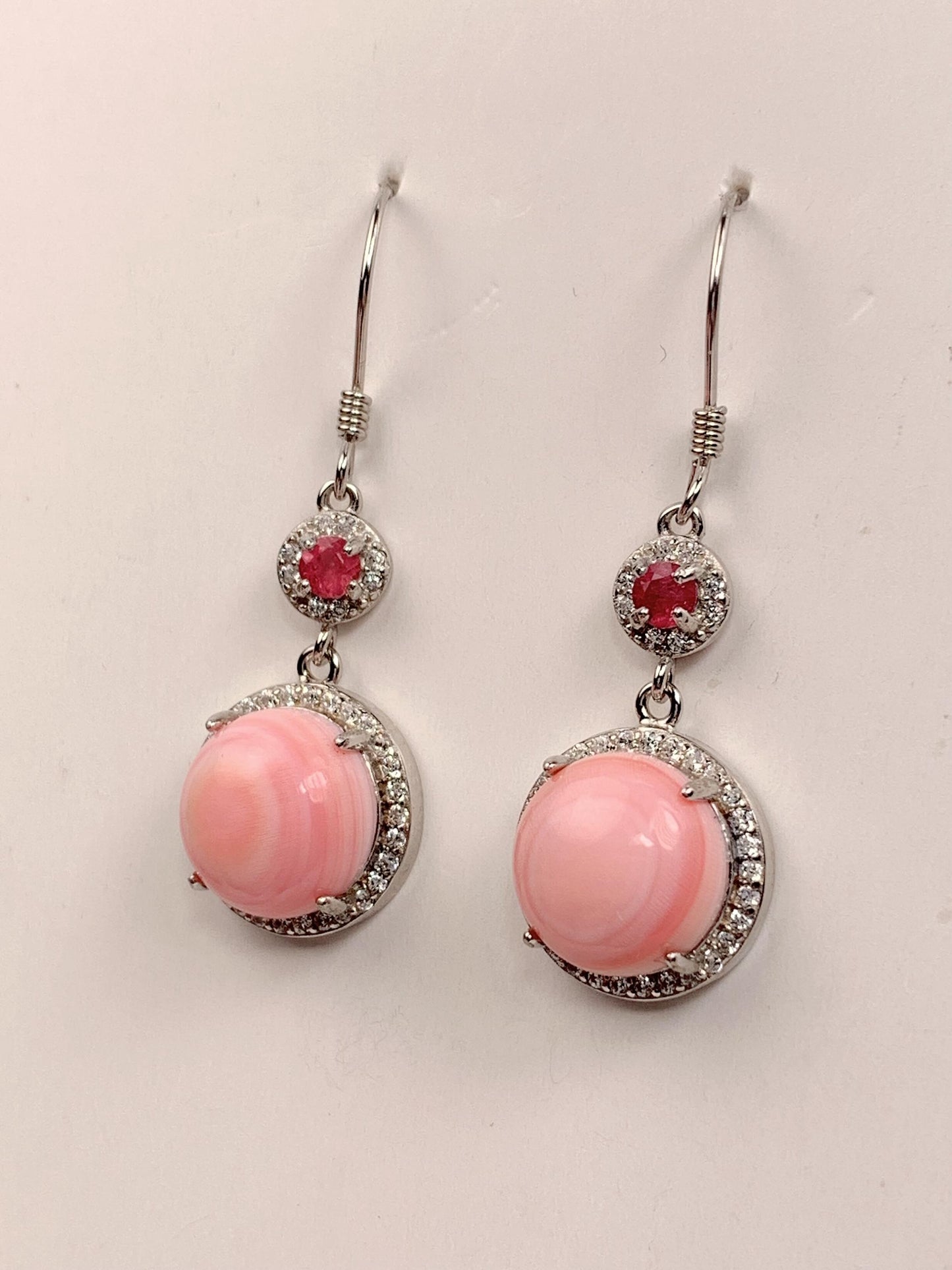 10mm Genuine Natural Pink Queen Conch Pink Tourmaline 18K White Gold Plated S 925 Earrings Ear Stud