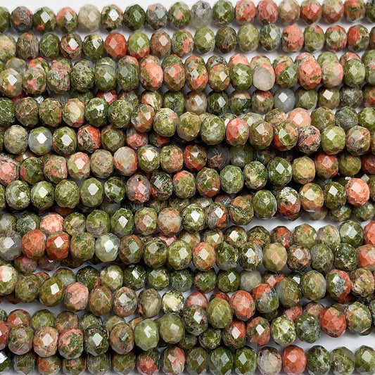 High Quality AAA Genuine Natural Green Malachite Faceted Rondelle Beads 15.5" Strand