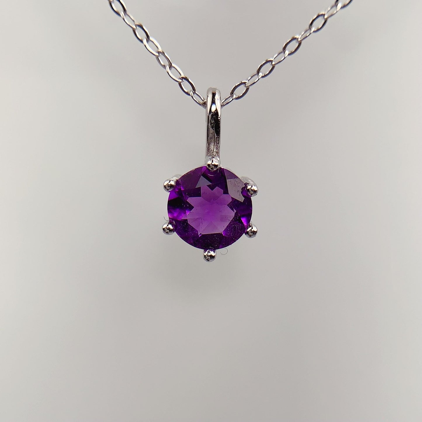 Amethyst Pendant Necklace: 18K Gold Plated Sterling Silver, 6mm Faceted Gem