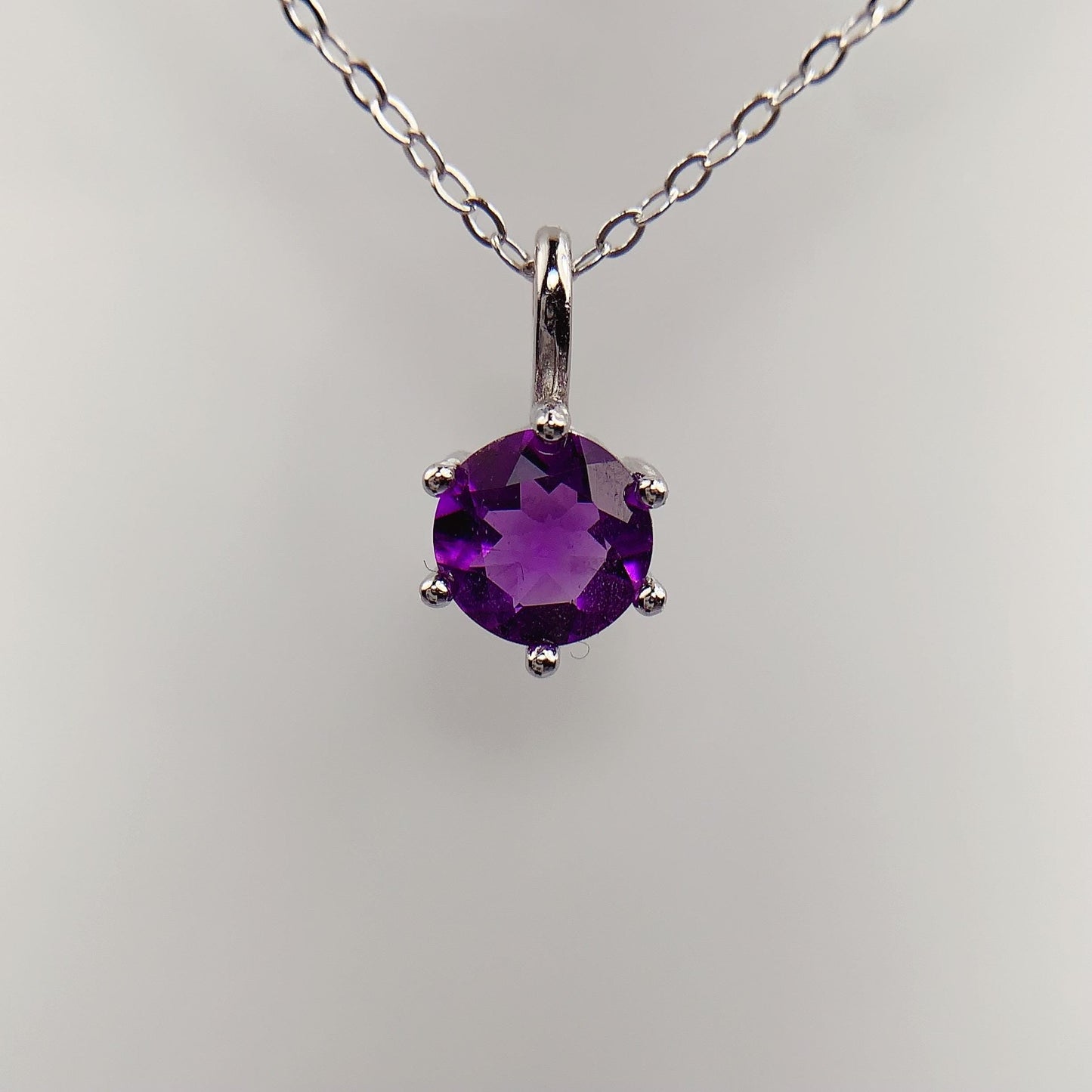 Amethyst Pendant Necklace: 18K Gold Plated Sterling Silver, 6mm Faceted Gem