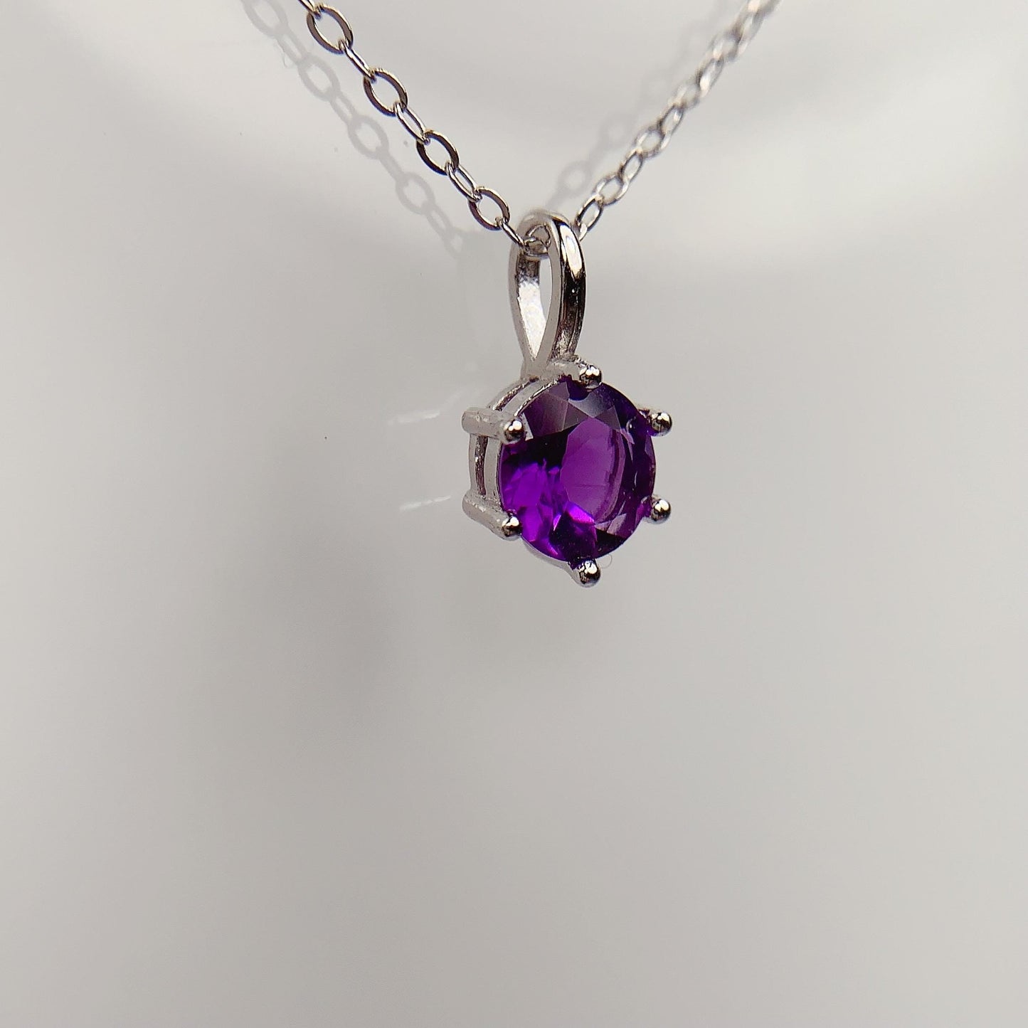 Amethyst Pendant Necklace: 18K Gold Plated Sterling Silver, 6mm Faceted Gem