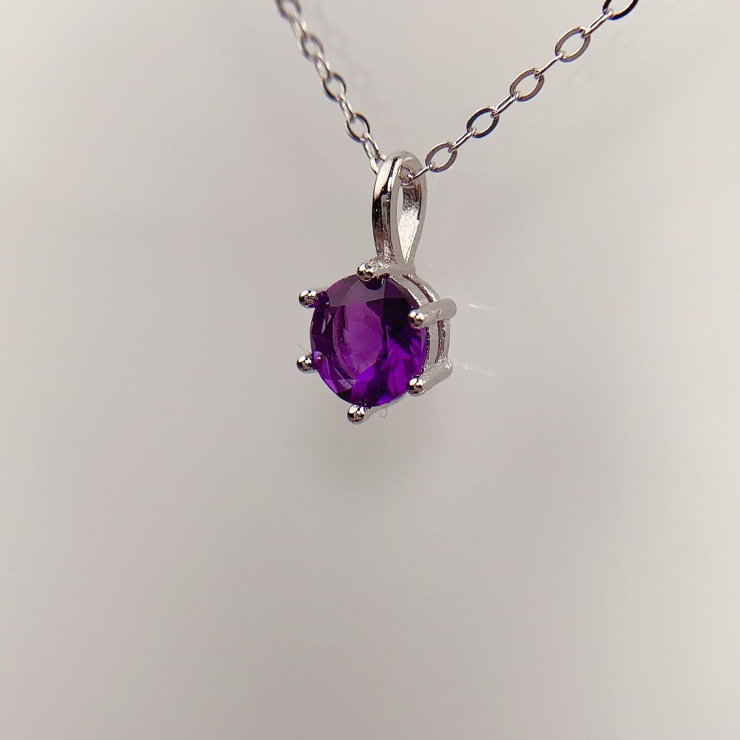 Amethyst Pendant Necklace: 18K Gold Plated Sterling Silver, 6mm Faceted Gem