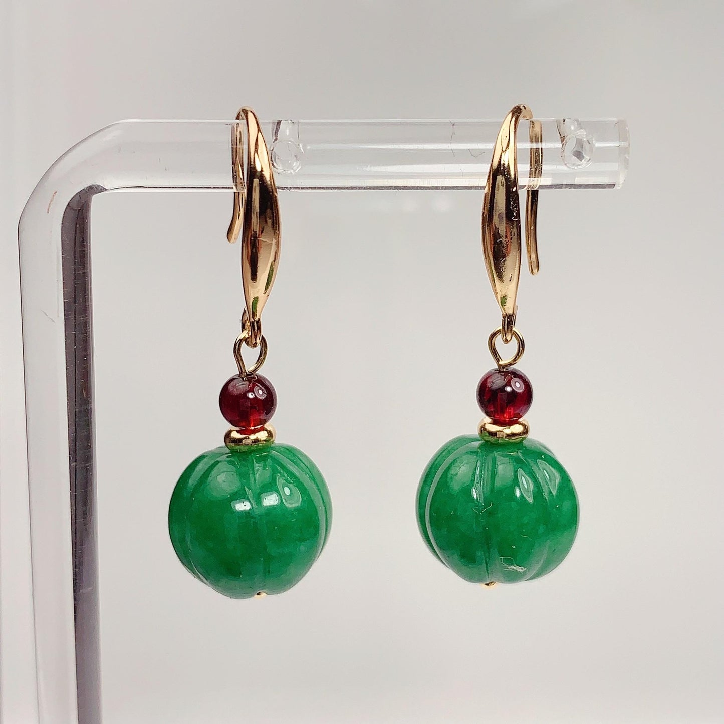 Green Jade & Red Garnet 14K Gold Filled Earrings