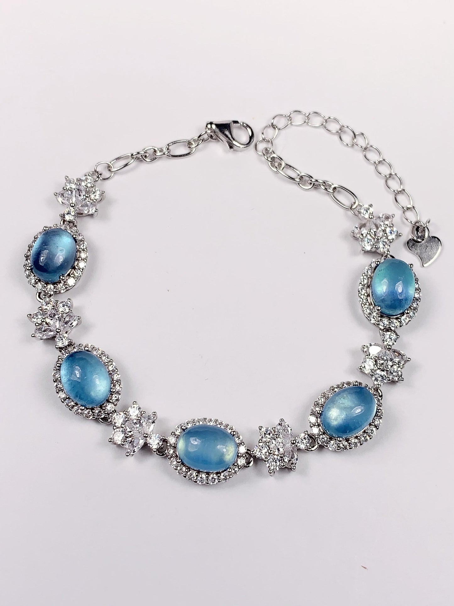 Natural Aquamarine Bracelet: 18k White Gold Plated Sterling Silver