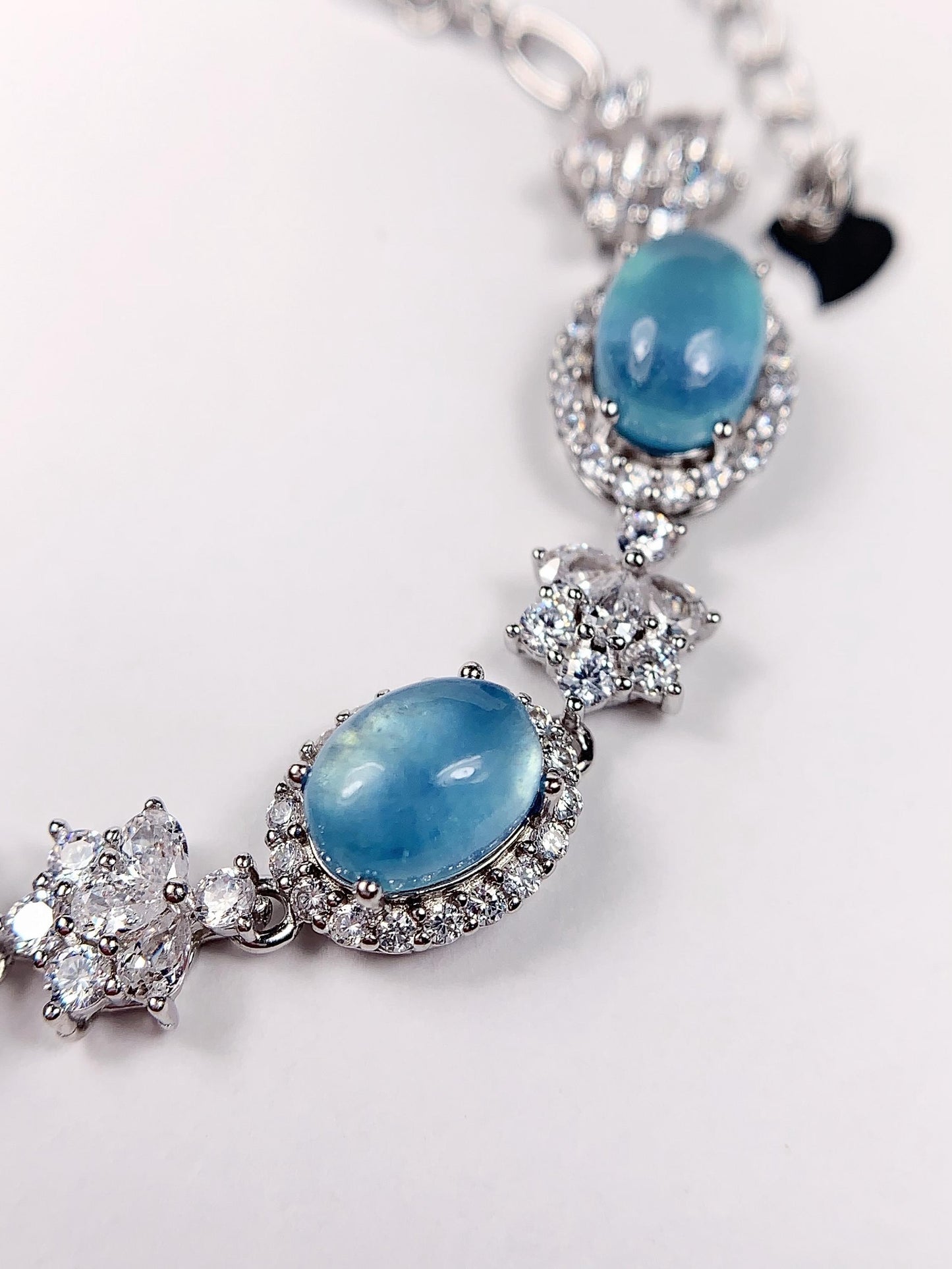Natural Aquamarine Bracelet: 18k White Gold Plated Sterling Silver