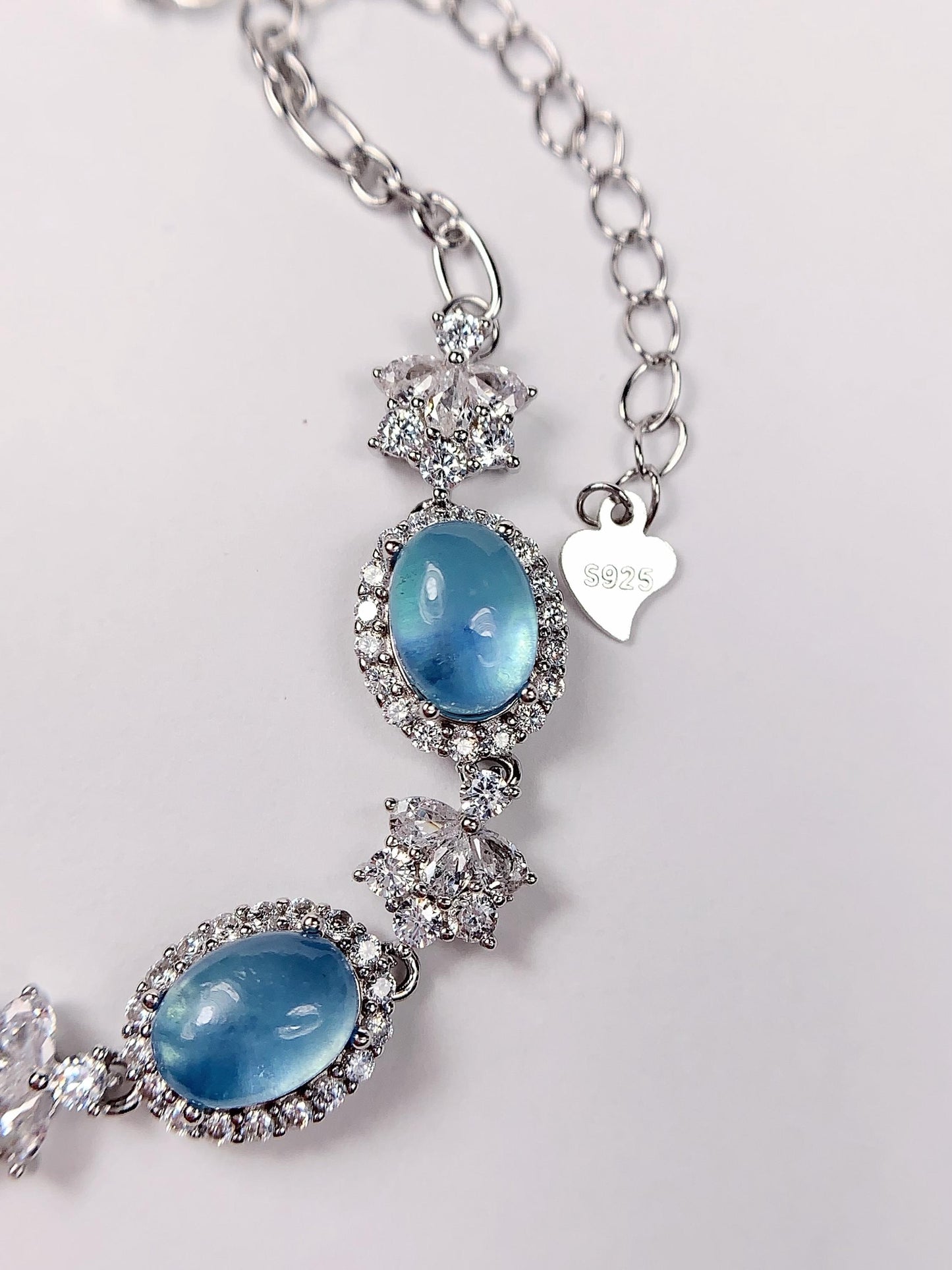 Natural Aquamarine Bracelet: 18k White Gold Plated Sterling Silver