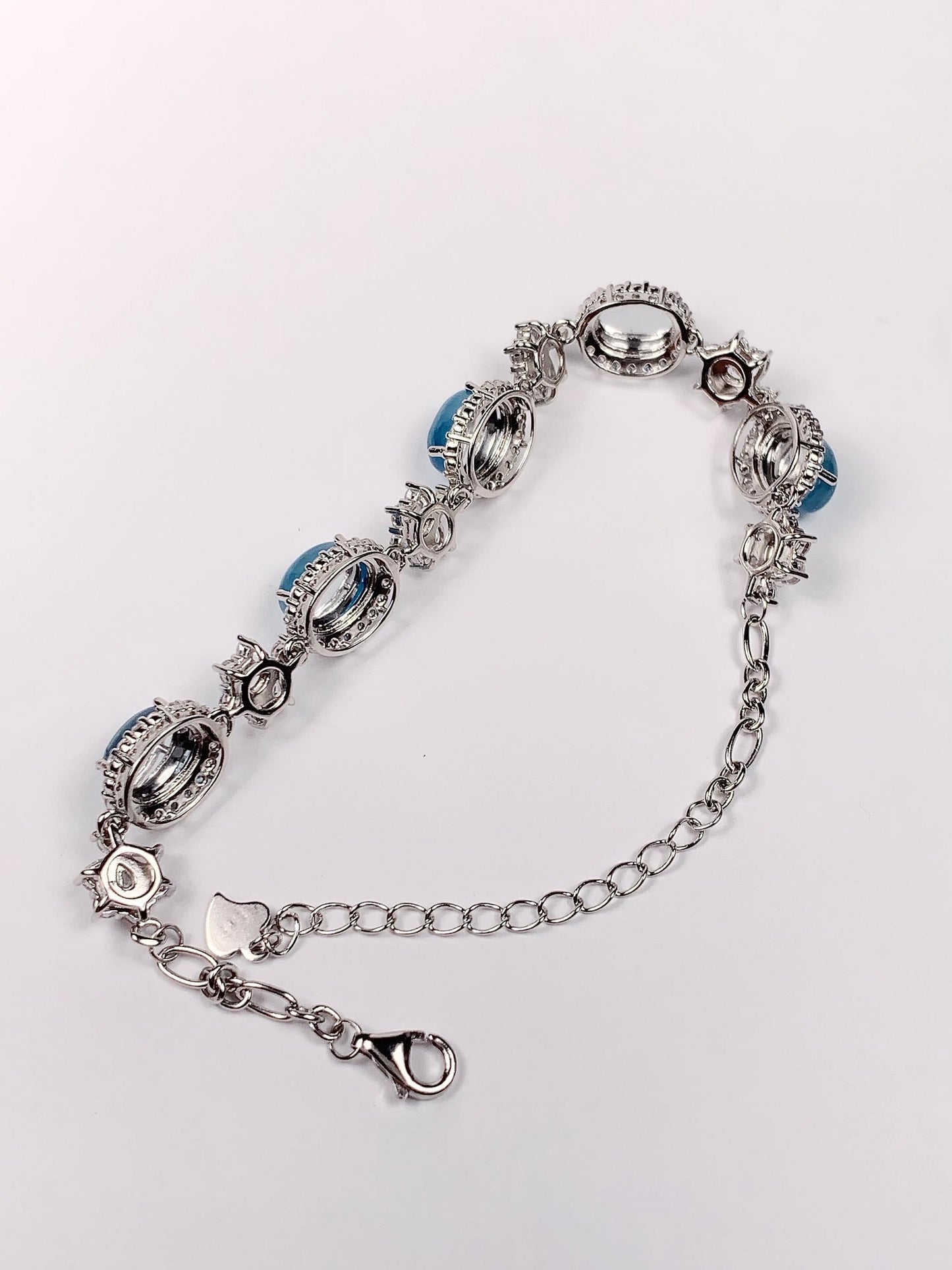 Natural Aquamarine Bracelet: 18k White Gold Plated Sterling Silver