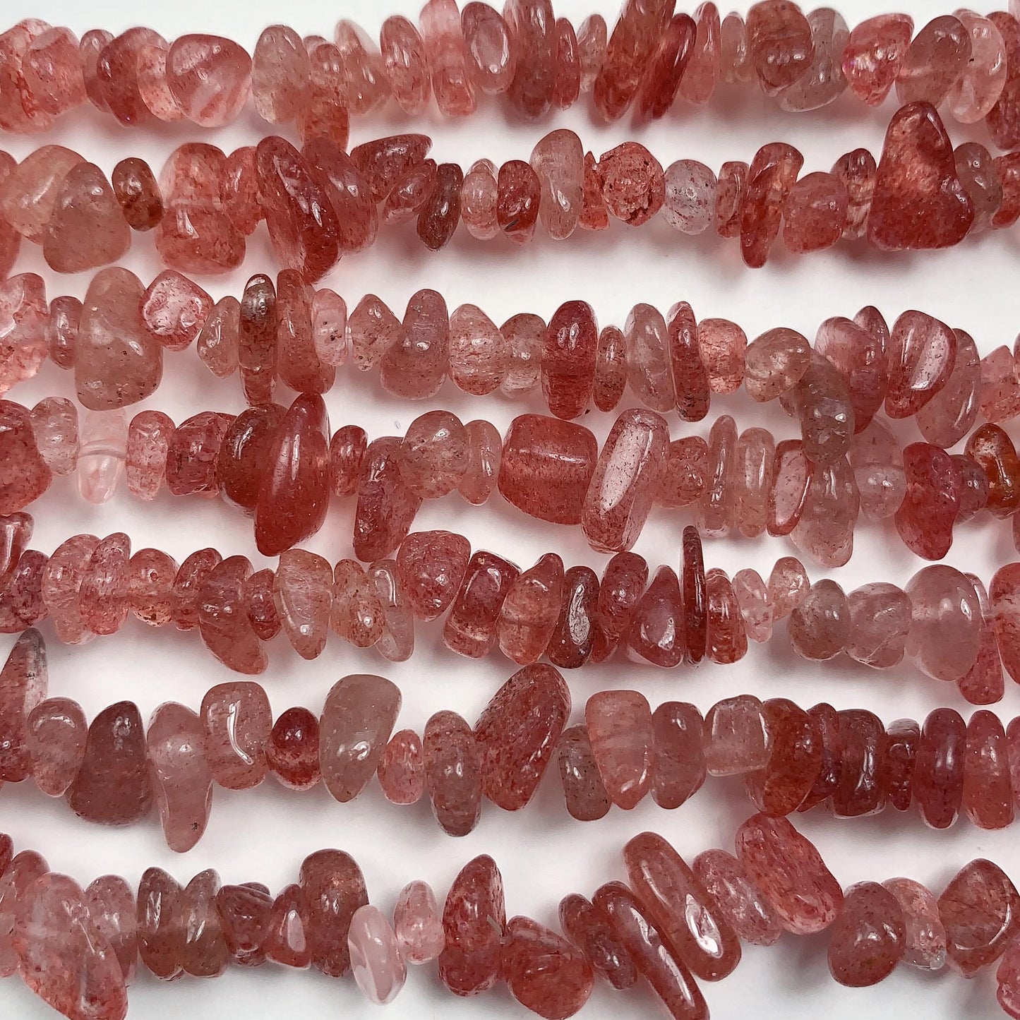 Red Strawberry Quartz Chip Beads: Natural Gemstone Nuggets, 32" Strand