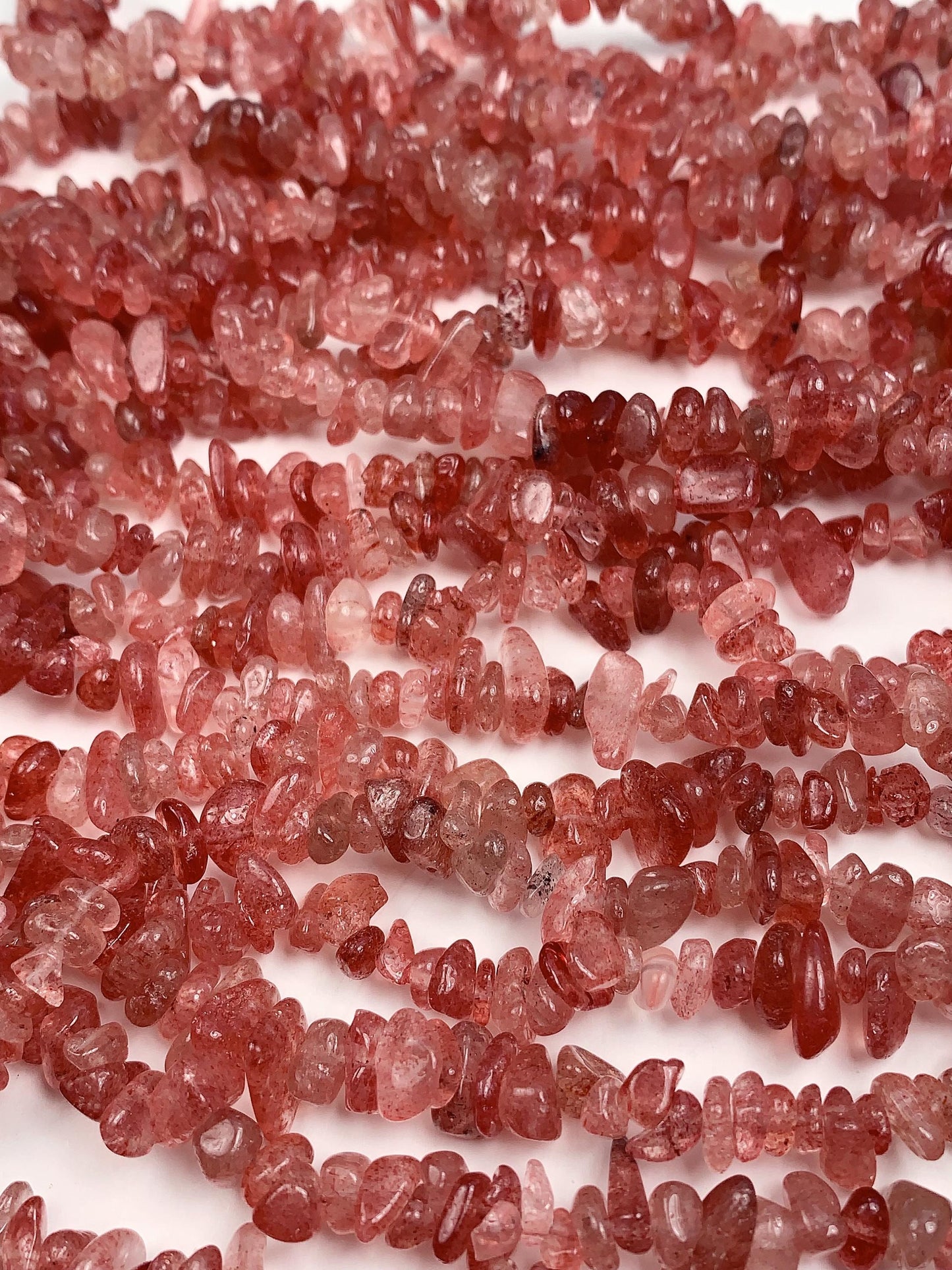 Red Strawberry Quartz Chip Beads: Natural Gemstone Nuggets, 32" Strand