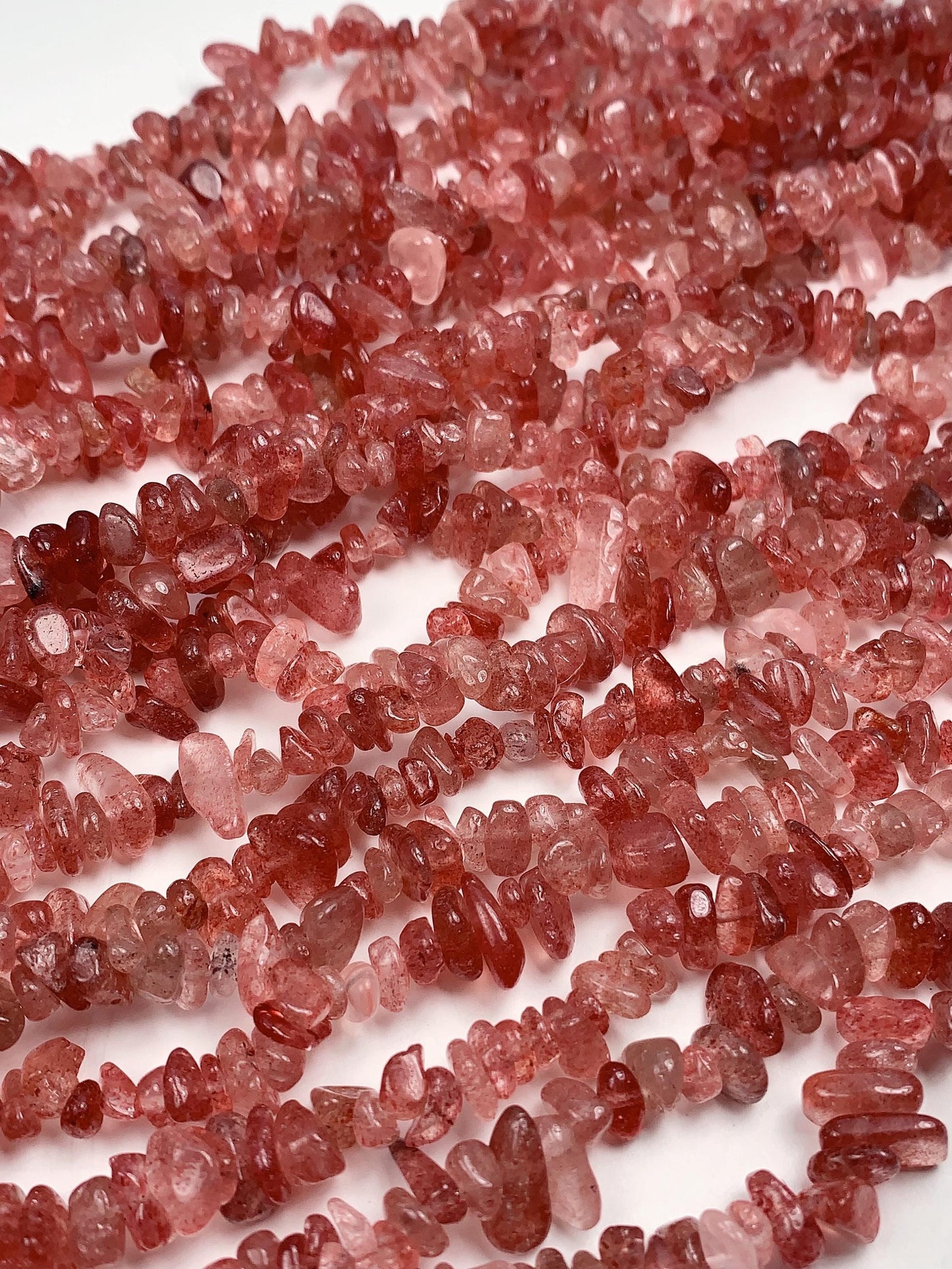 Red Strawberry Quartz Chip Beads: Natural Gemstone Nuggets, 32" Strand