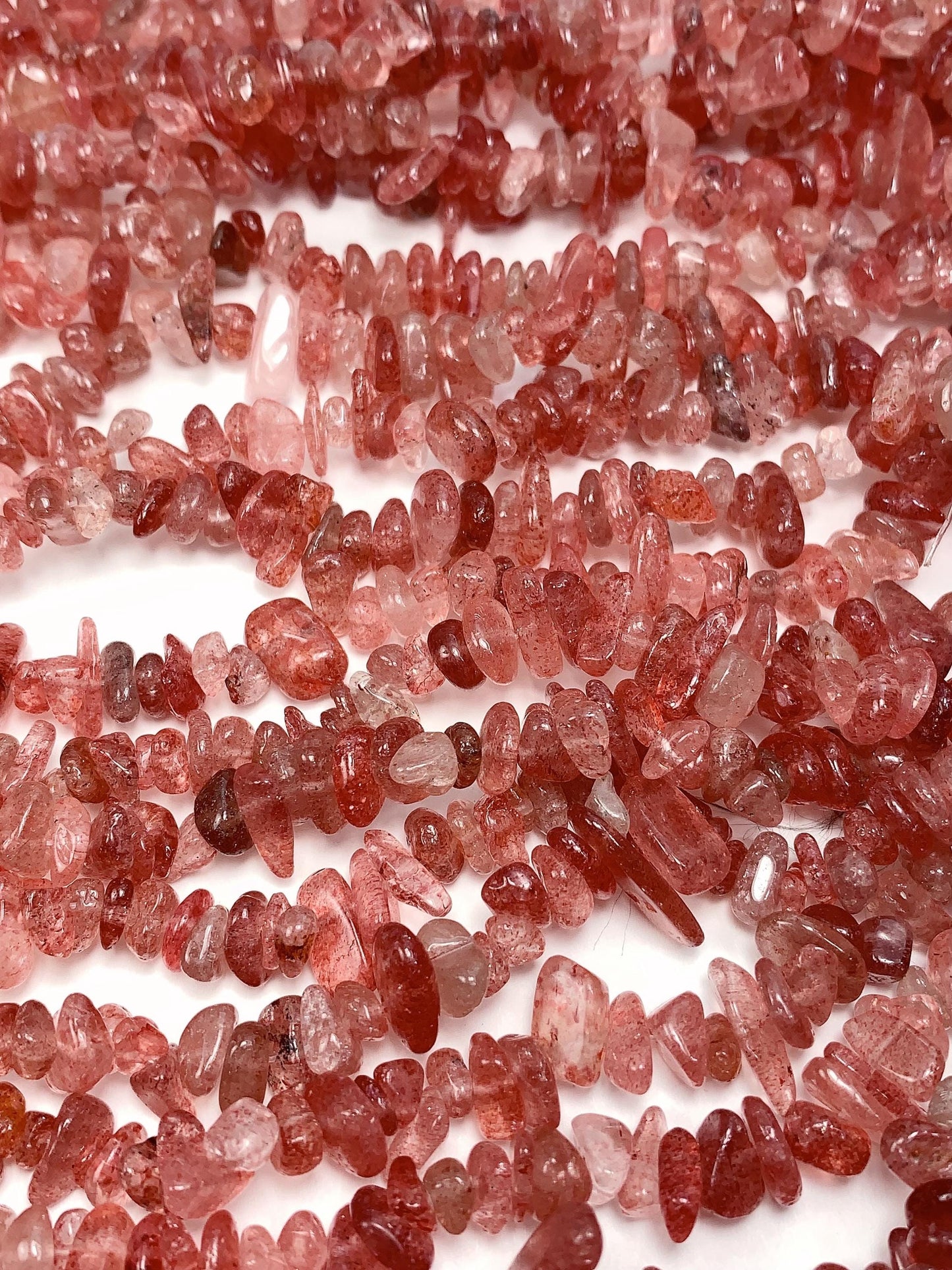 Red Strawberry Quartz Chip Beads: Natural Gemstone Nuggets, 32" Strand