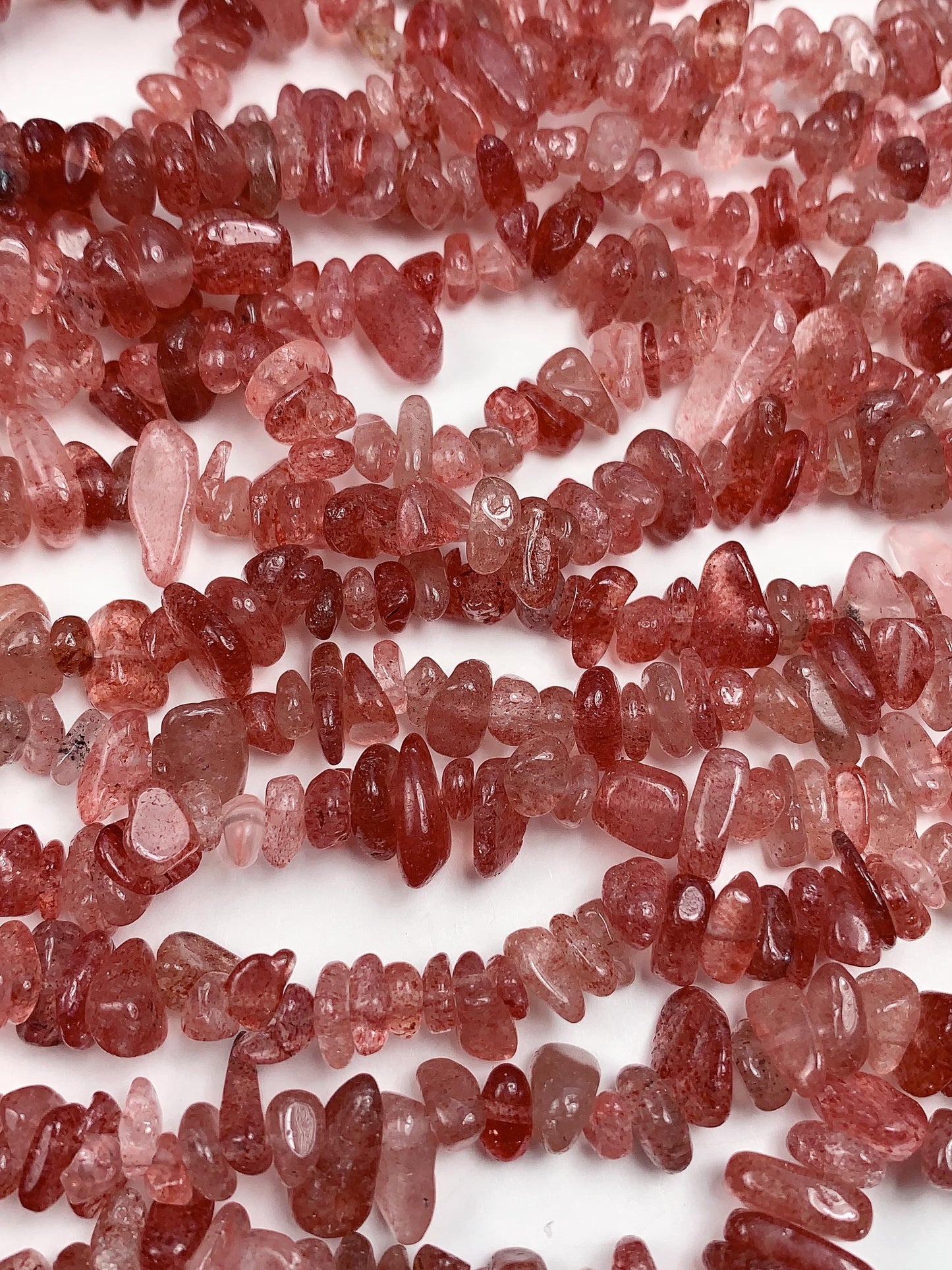 Red Strawberry Quartz Chip Beads: Natural Gemstone Nuggets, 32" Strand