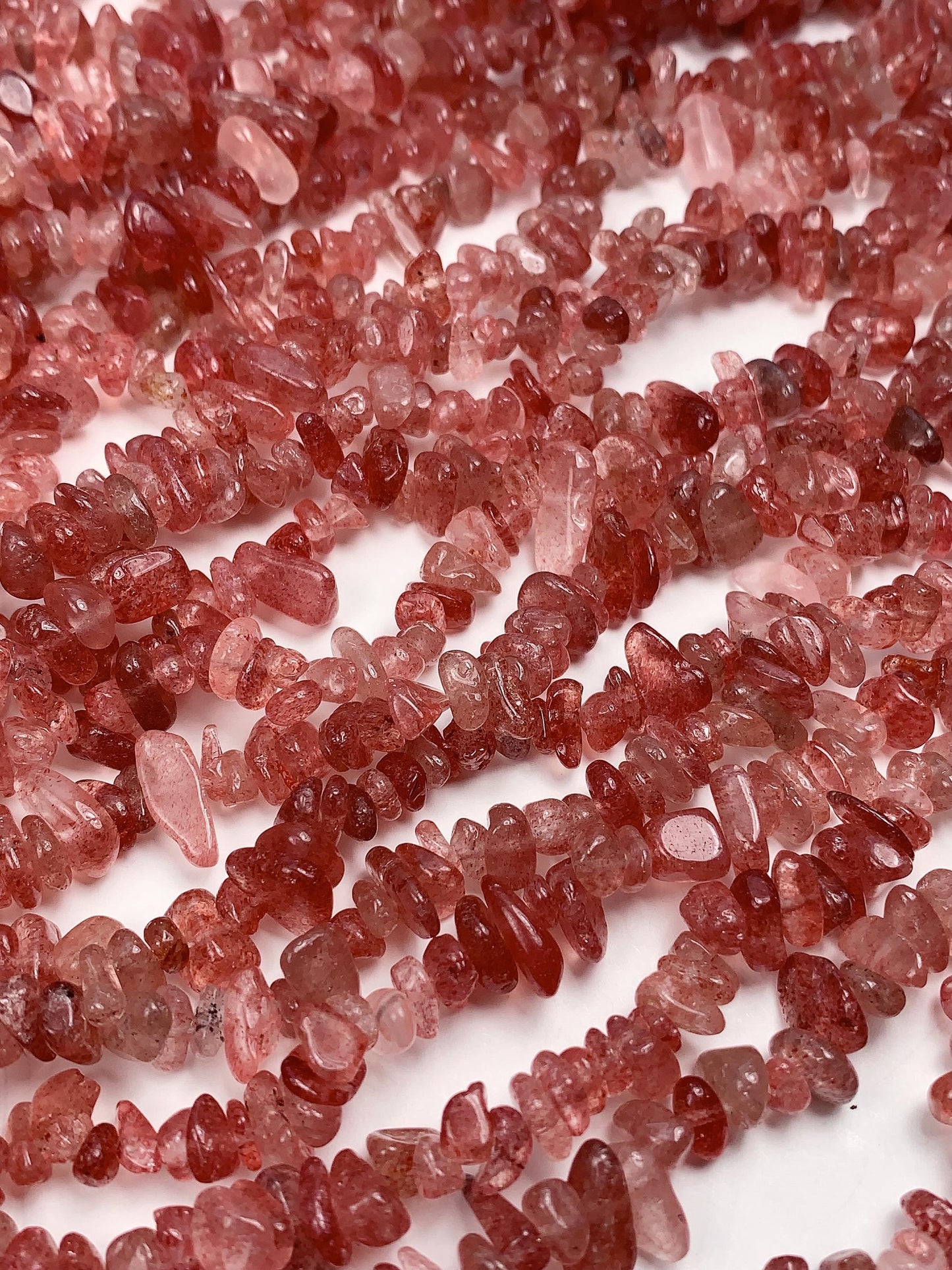 Red Strawberry Quartz Chip Beads: Natural Gemstone Nuggets, 32" Strand