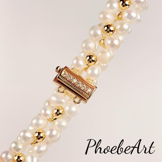 Good quality Natural Freshwater White Pearl Bracelet Bright Luster Gloss 14K Yellow Gold Filled