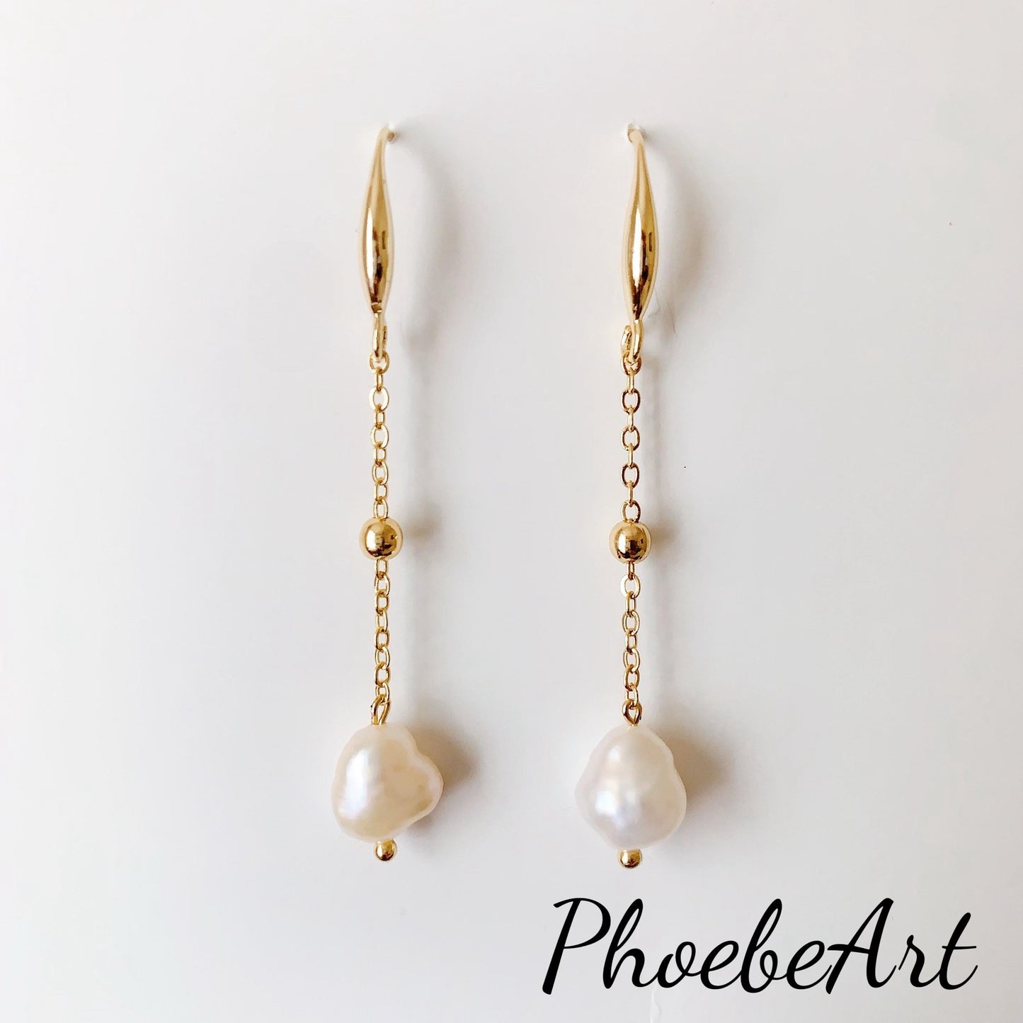 14K Gold Filled Baroque Pearl Dangle Earrings: Handmade