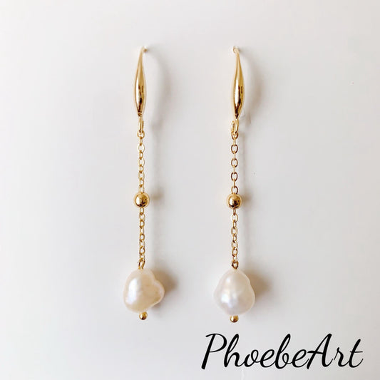 14K Gold Filled Baroque Pearl Dangle Earrings: Handmade
