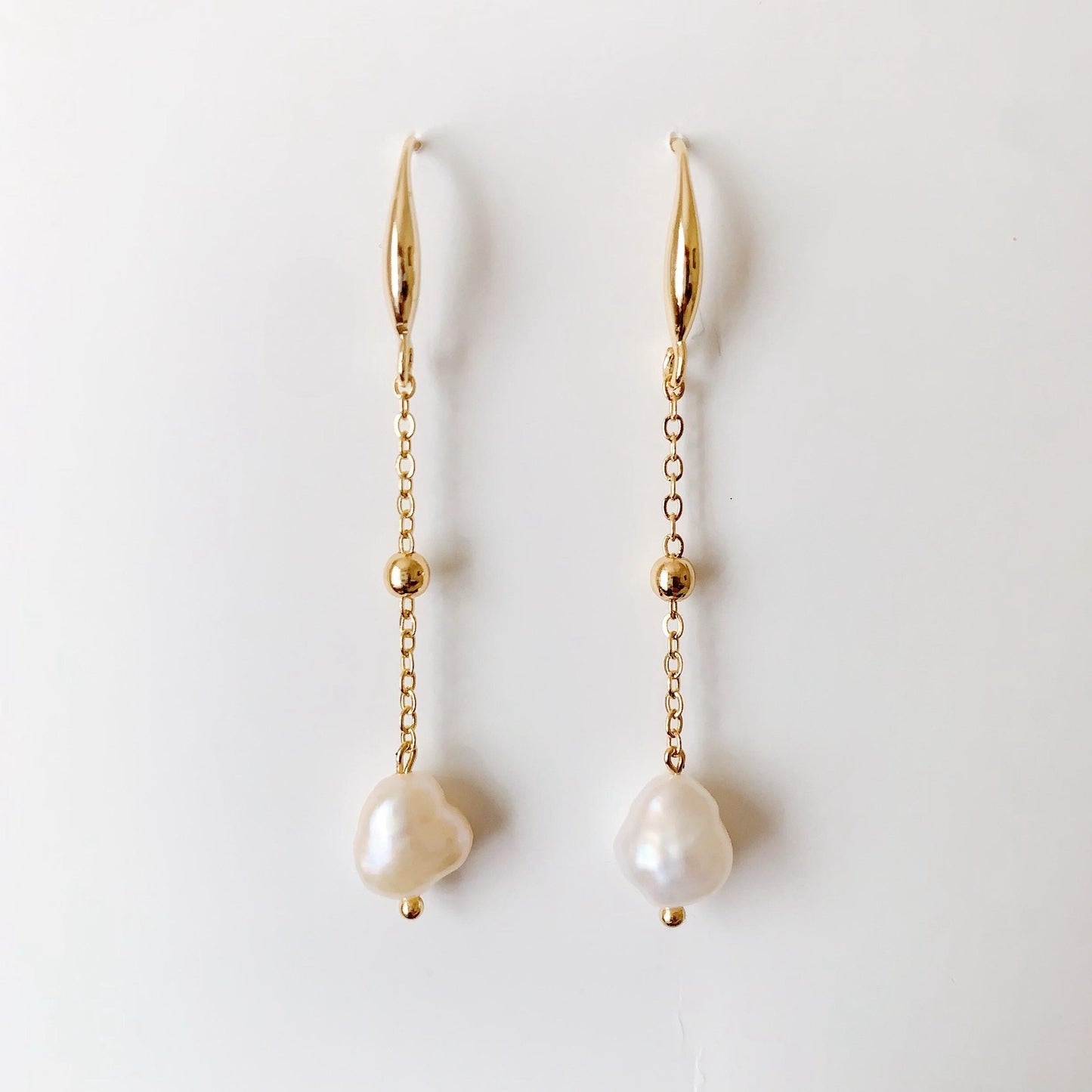14K Gold Filled Baroque Pearl Dangle Earrings: Handmade