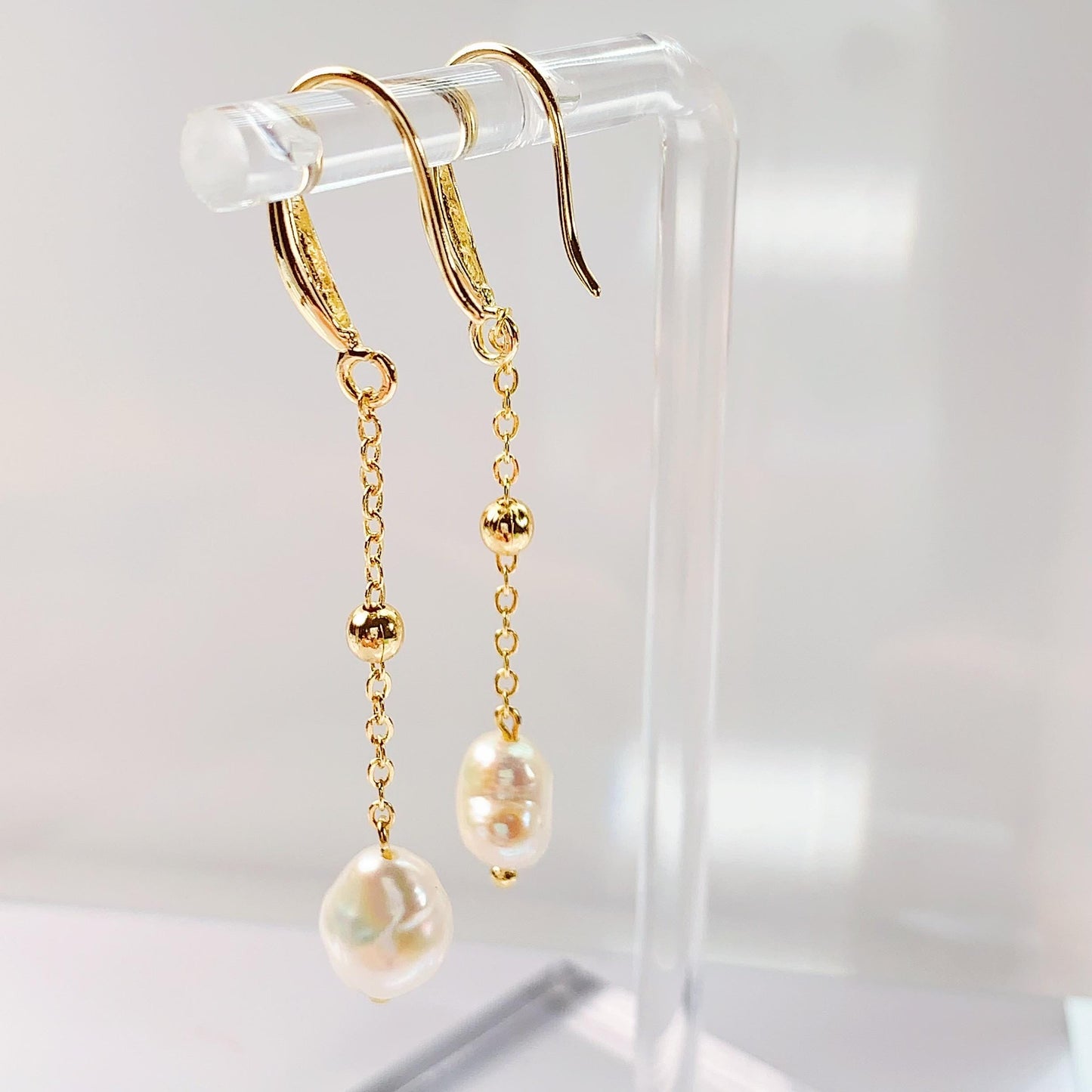 14K Gold Filled Baroque Pearl Dangle Earrings: Handmade