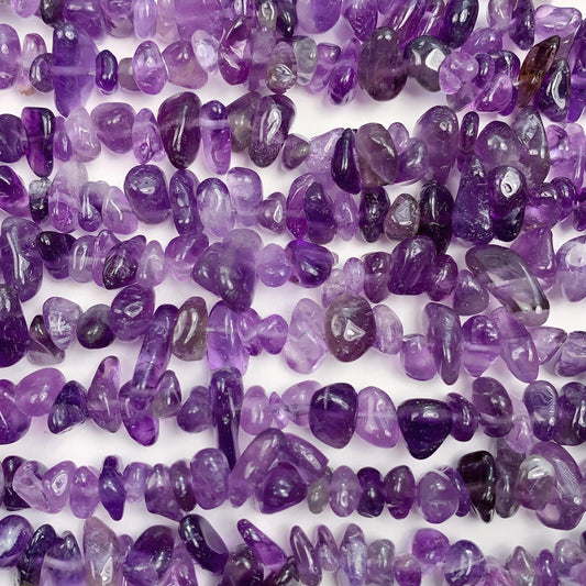 Amethyst Nugget Beads: Natural Purple Gemstone Crystal Chips, 32" Strand