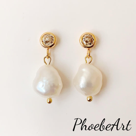 14K Gold Filled Baroque Pearl Earrings: Handmade Dangle Studs