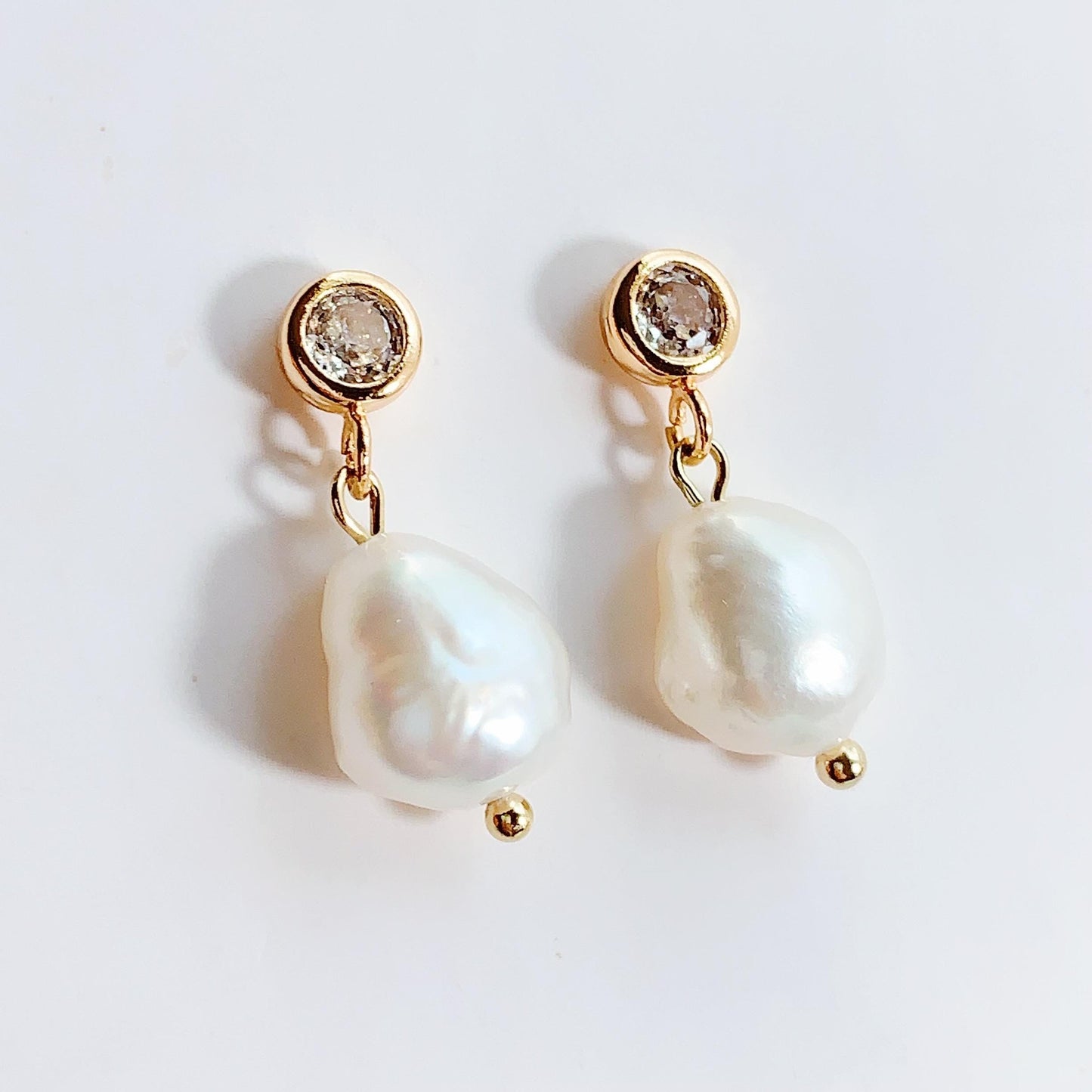 14K Gold Filled Baroque Pearl Earrings: Handmade Dangle Studs