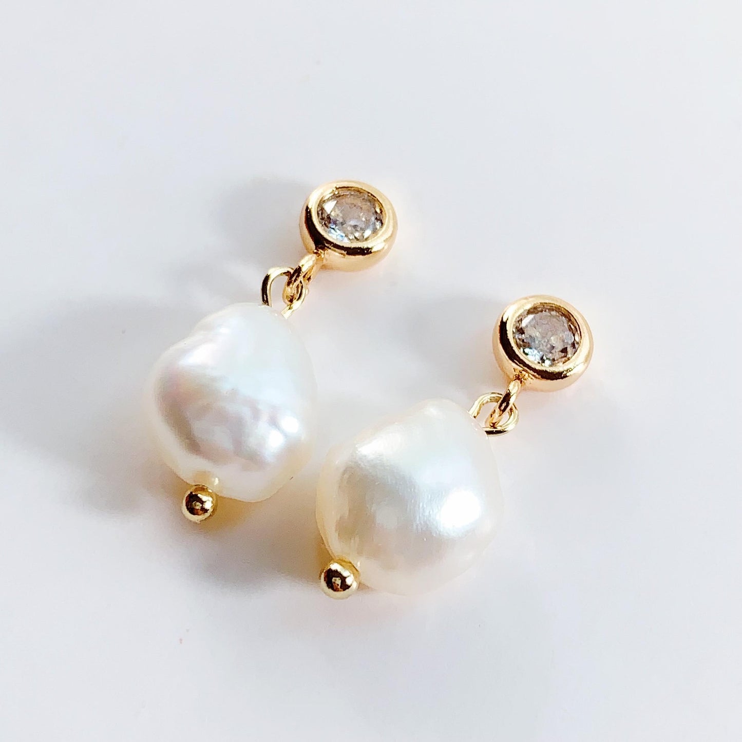 14K Gold Filled Baroque Pearl Earrings: Handmade Dangle Studs
