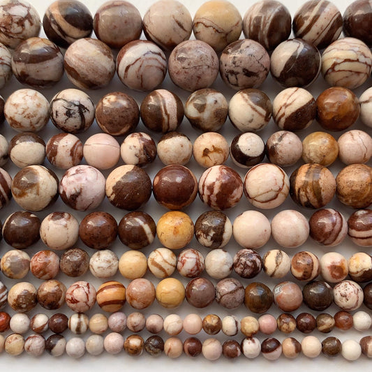 Natural Brown Zebra Jasper Beads: Smooth Round Gemstone Strand