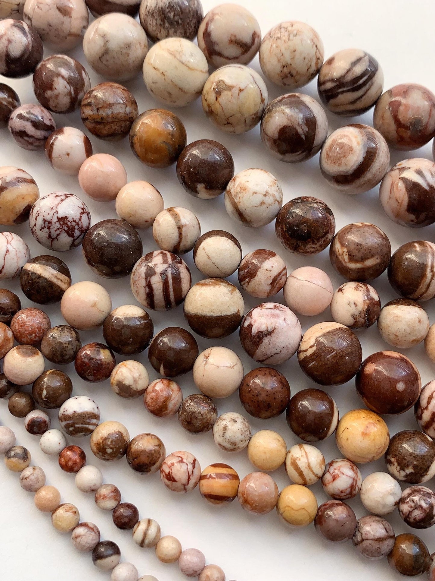 Natural Brown Zebra Jasper Beads: Smooth Round Gemstone Strand
