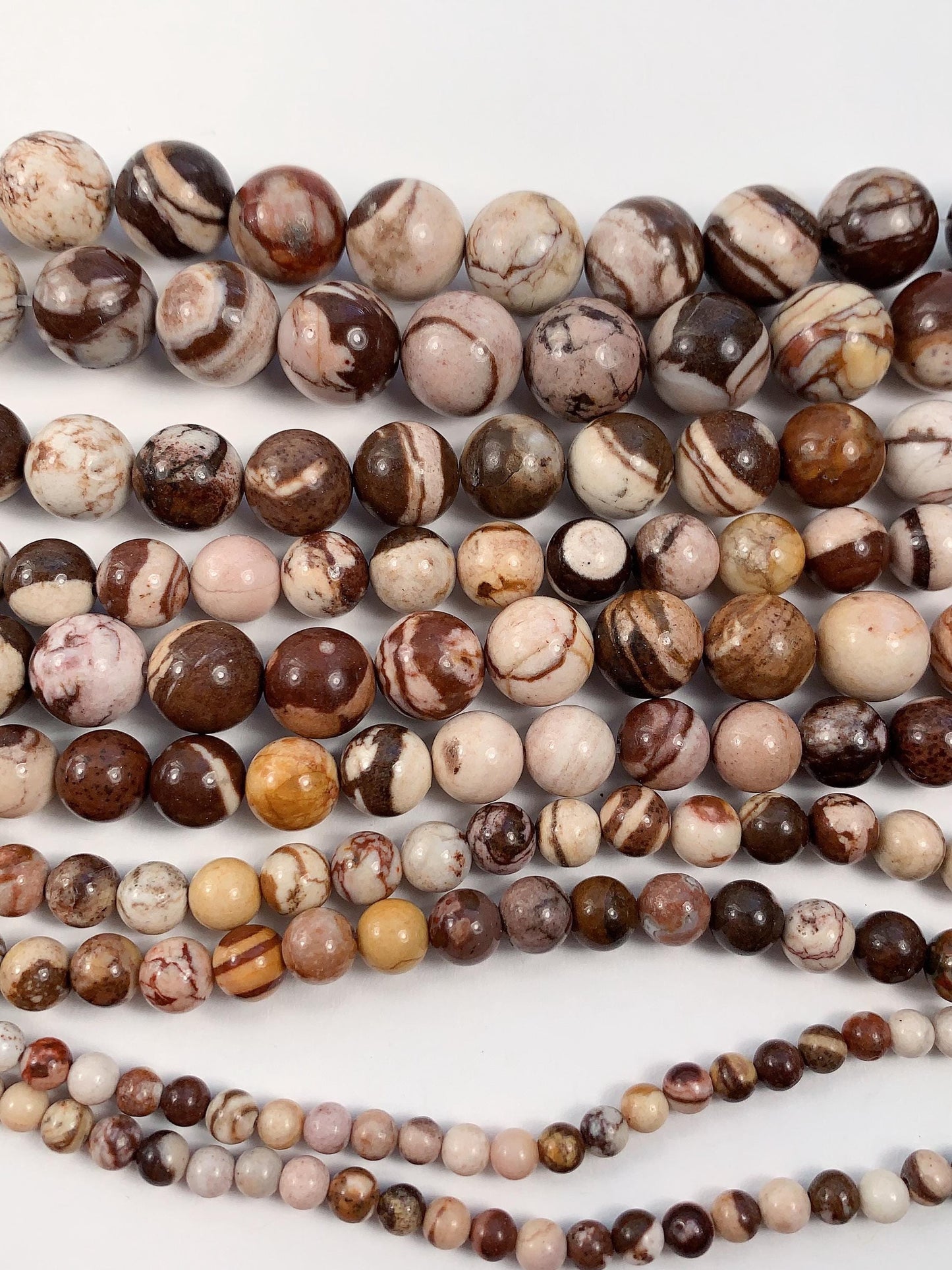 Natural Brown Zebra Jasper Beads: Smooth Round Gemstone Strand