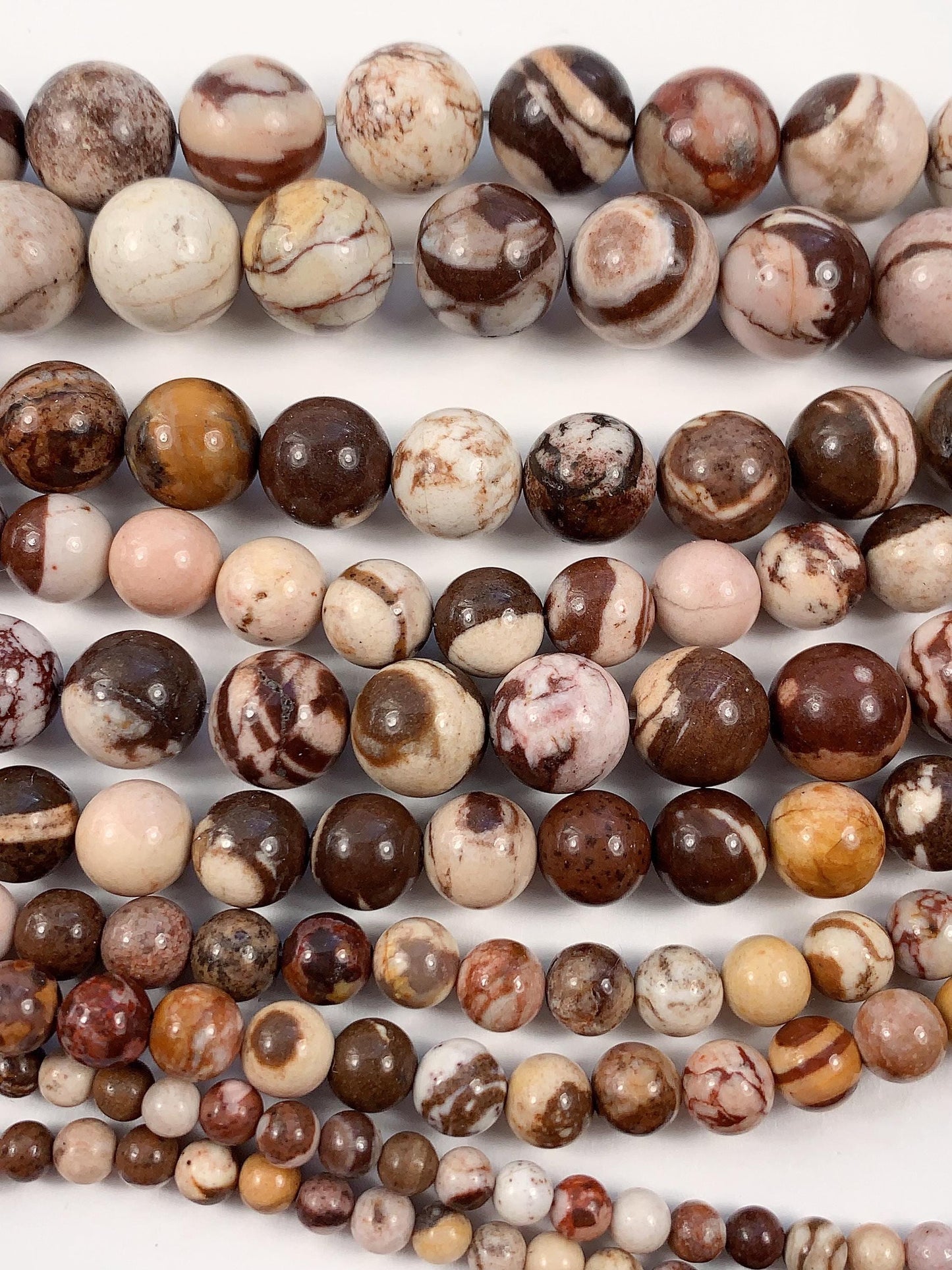 Natural Brown Zebra Jasper Beads: Smooth Round Gemstone Strand
