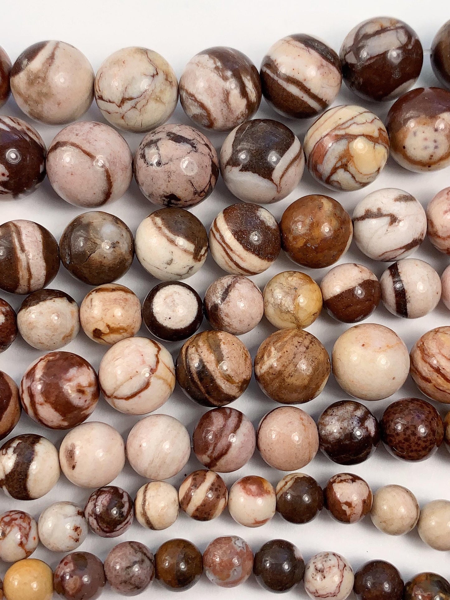 Natural Brown Zebra Jasper Beads: Smooth Round Gemstone Strand
