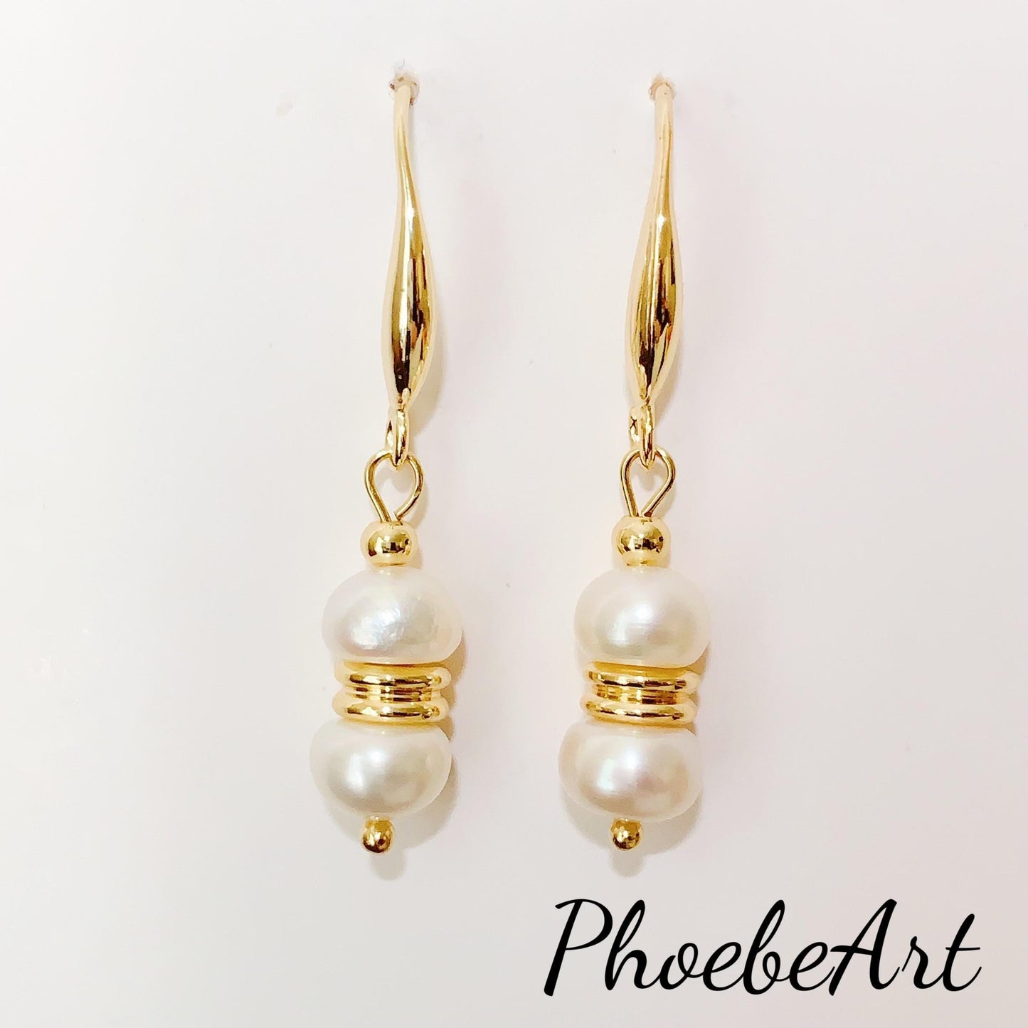 14K Gold Filled Freshwater Pearl Earrings: Handmade Dangle Studs