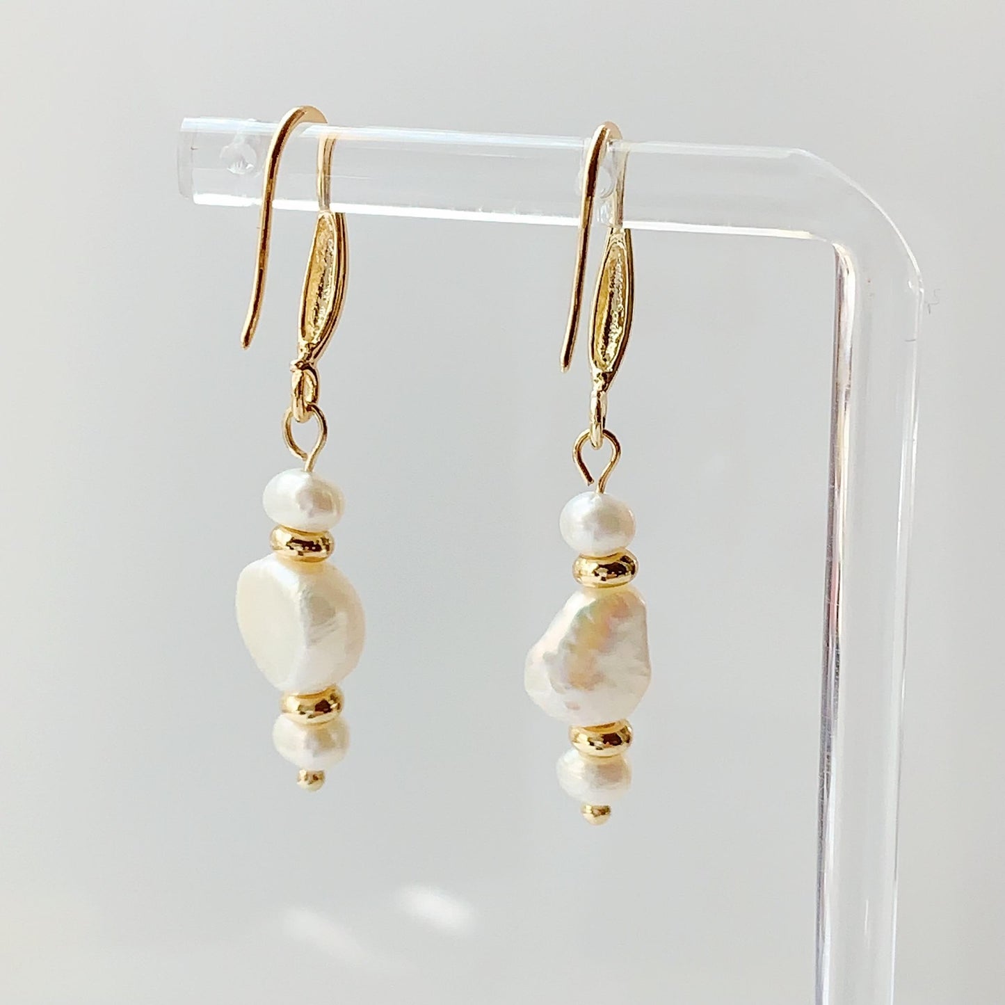 14K Gold Filled Baroque Pearl Earrings: Natural Freshwater Pearl Studs