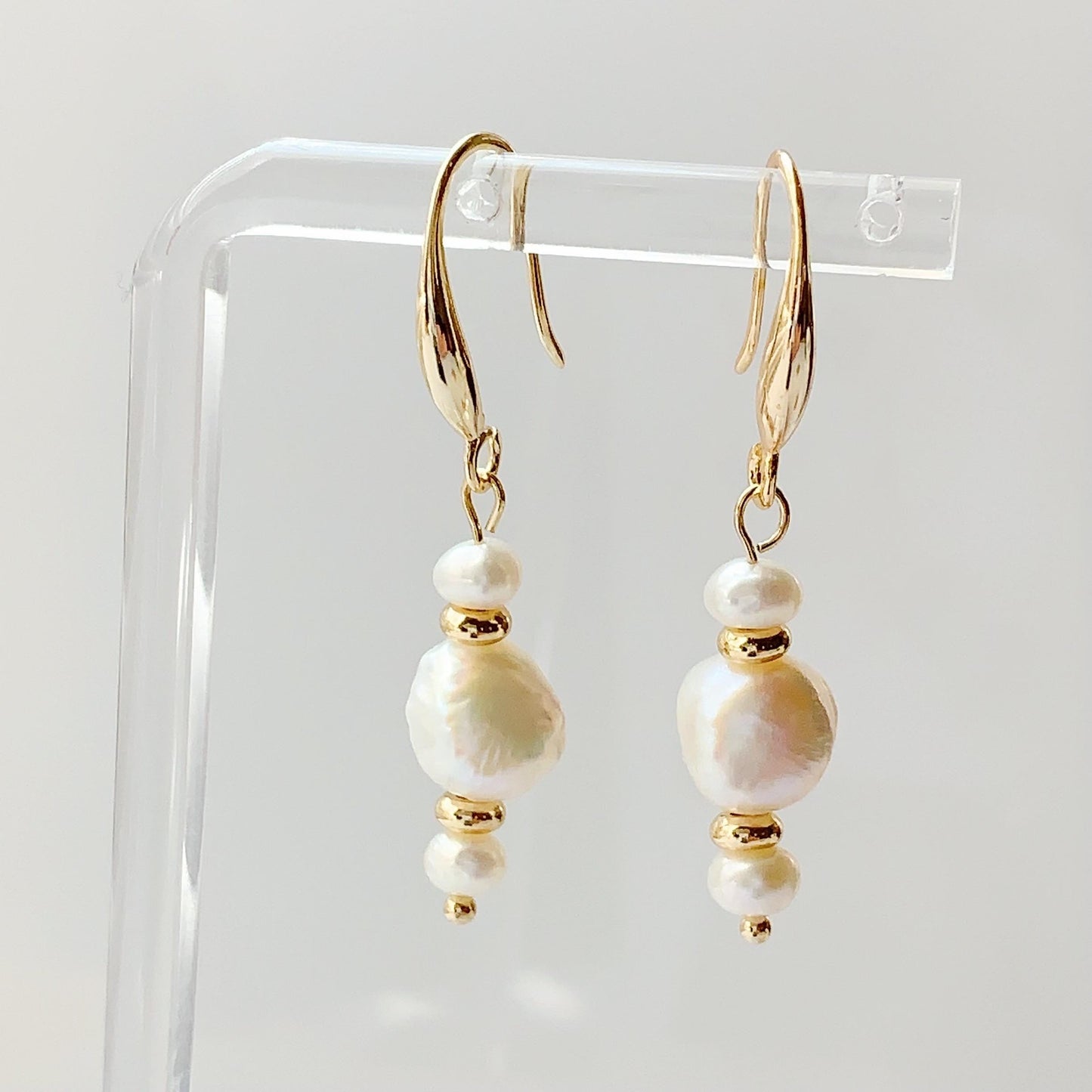 14K Gold Filled Baroque Pearl Earrings: Natural Freshwater Pearl Studs