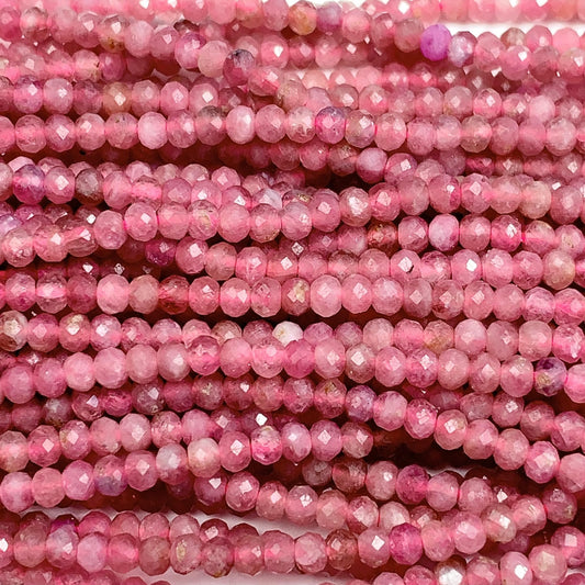 Good quality Pink Tourmaline Faceted Rondelle Beads : Genuine Natural 15.5" Strand 2x3mm
