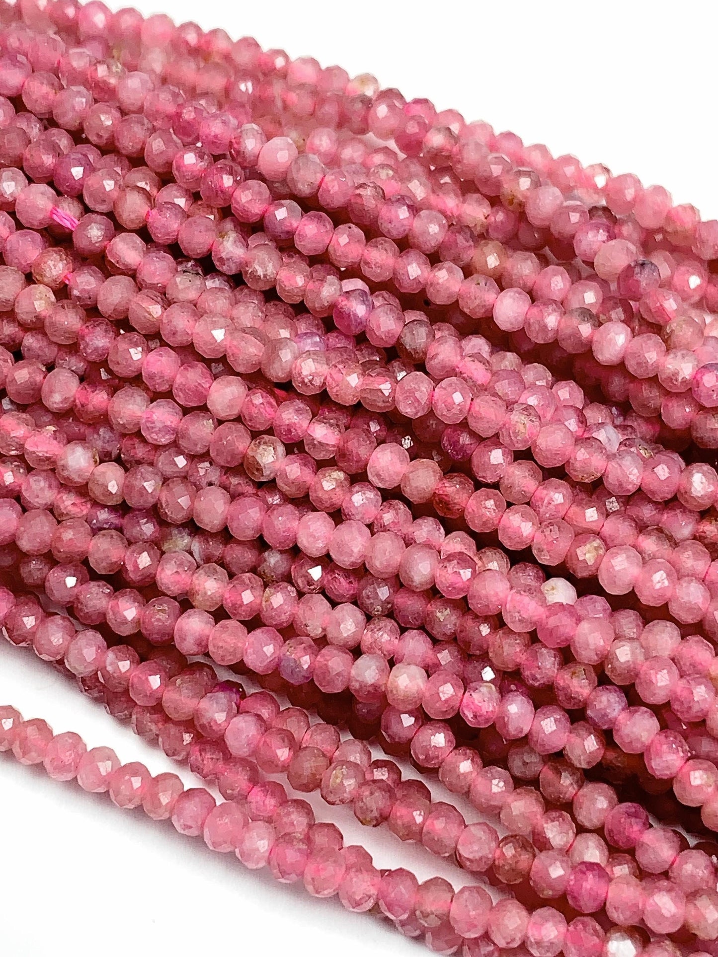 Good quality Pink Tourmaline Faceted Rondelle Beads : Genuine Natural 15.5" Strand 2x3mm