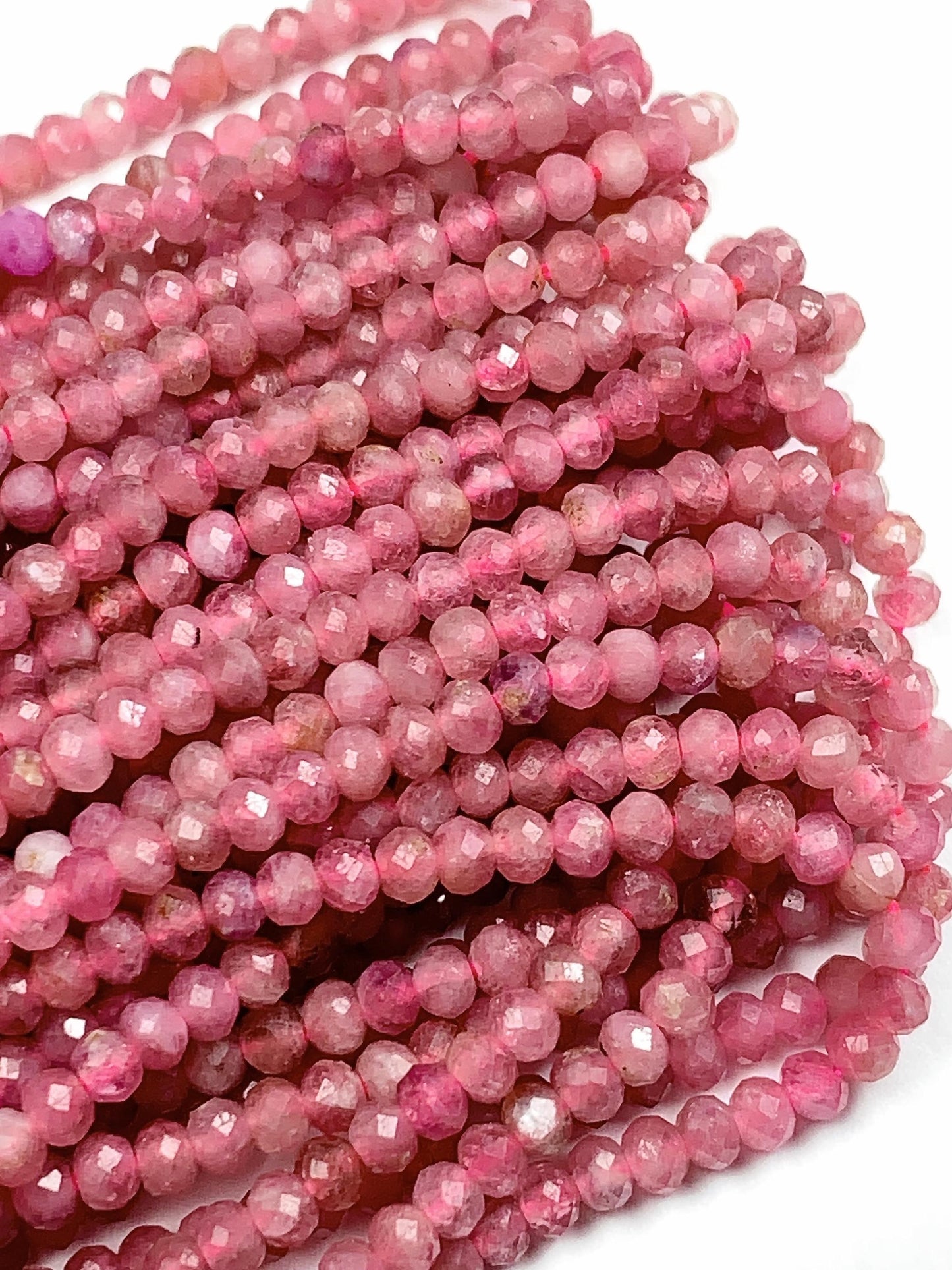 Good quality Pink Tourmaline Faceted Rondelle Beads : Genuine Natural 15.5" Strand 2x3mm