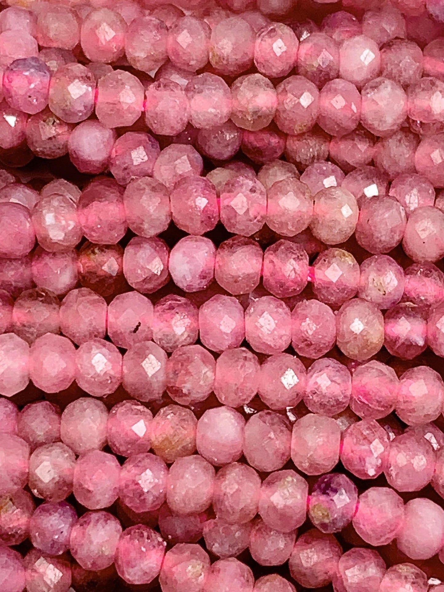 Good quality Pink Tourmaline Faceted Rondelle Beads : Genuine Natural 15.5" Strand 2x3mm